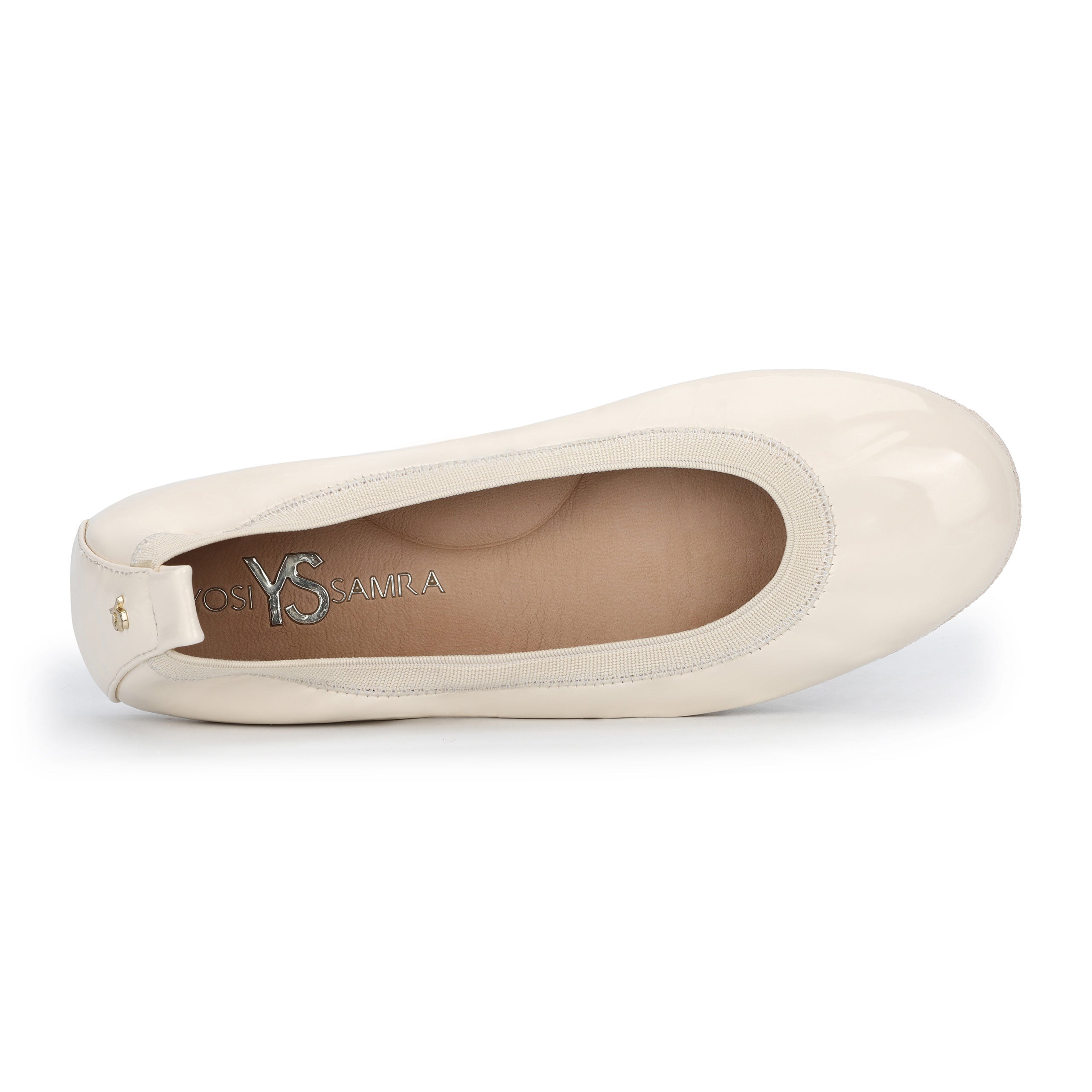 Samara Foldable Ballet Flat In Beige Patent Leather