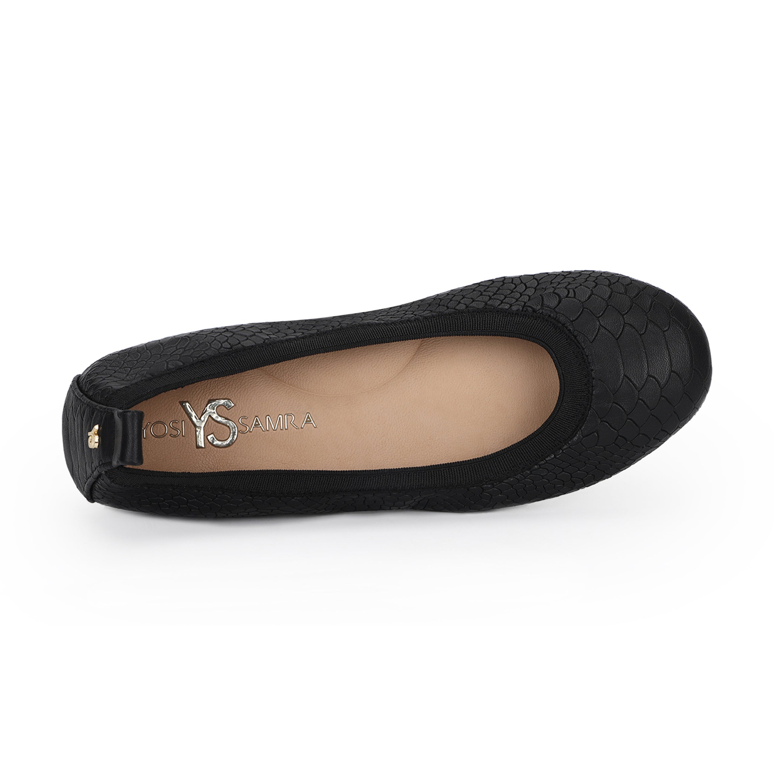 Samara Foldable Ballet Flat In Black Python Embossed Leather