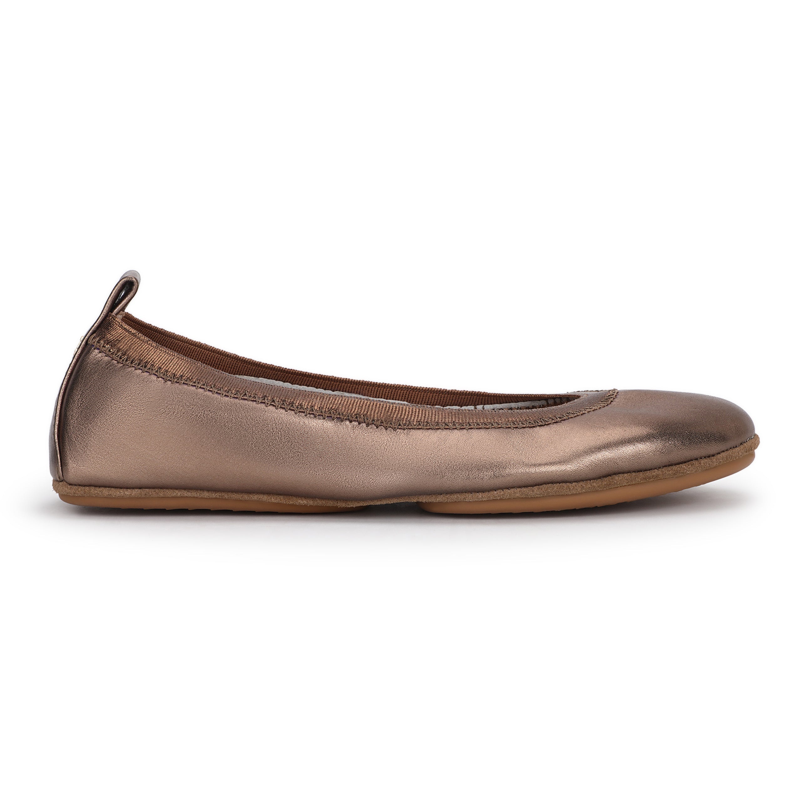 Samara Foldable Ballet Flat In Bronze Metallic Leather