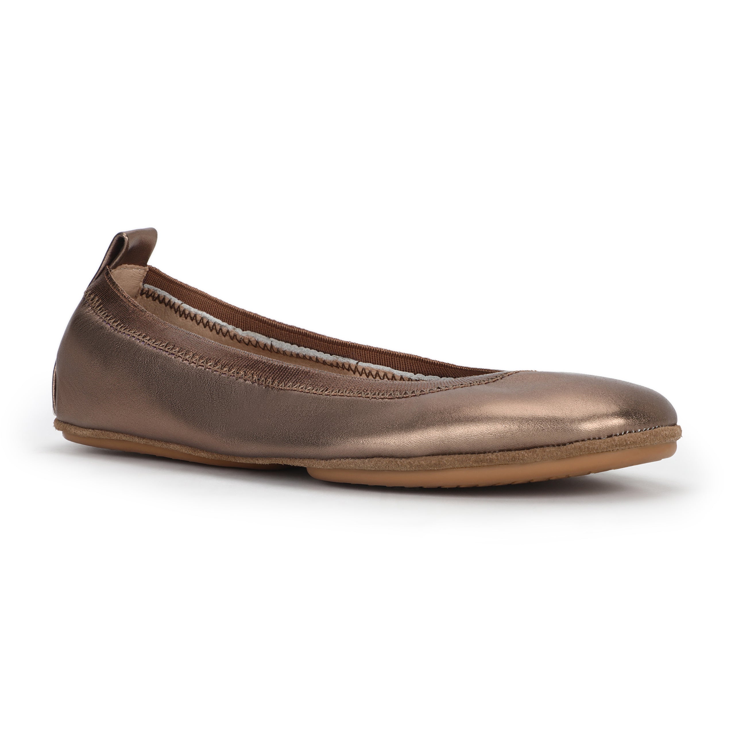 Samara Foldable Ballet Flat In Bronze Metallic Leather