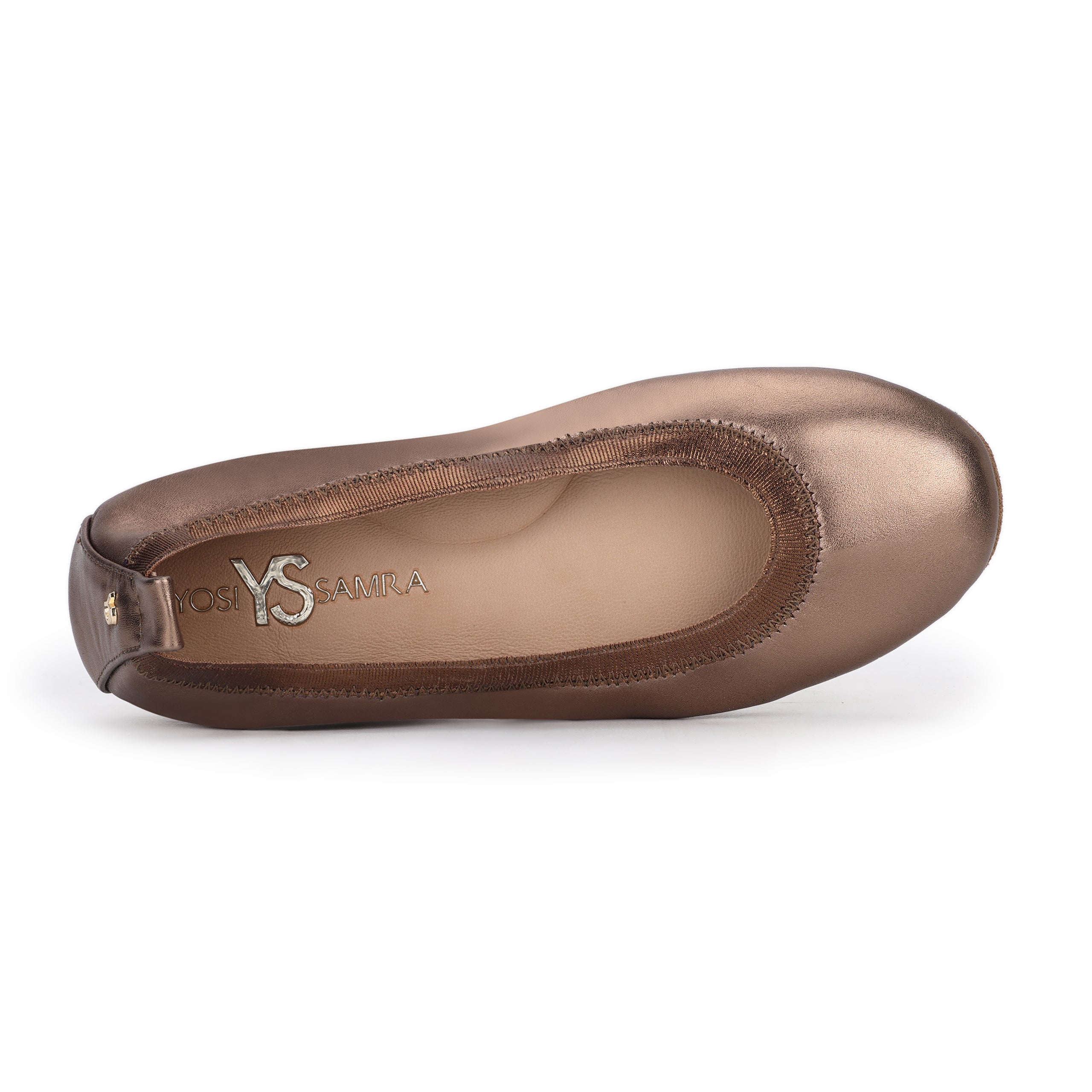 Samara Foldable Ballet Flat In Bronze Metallic Leather