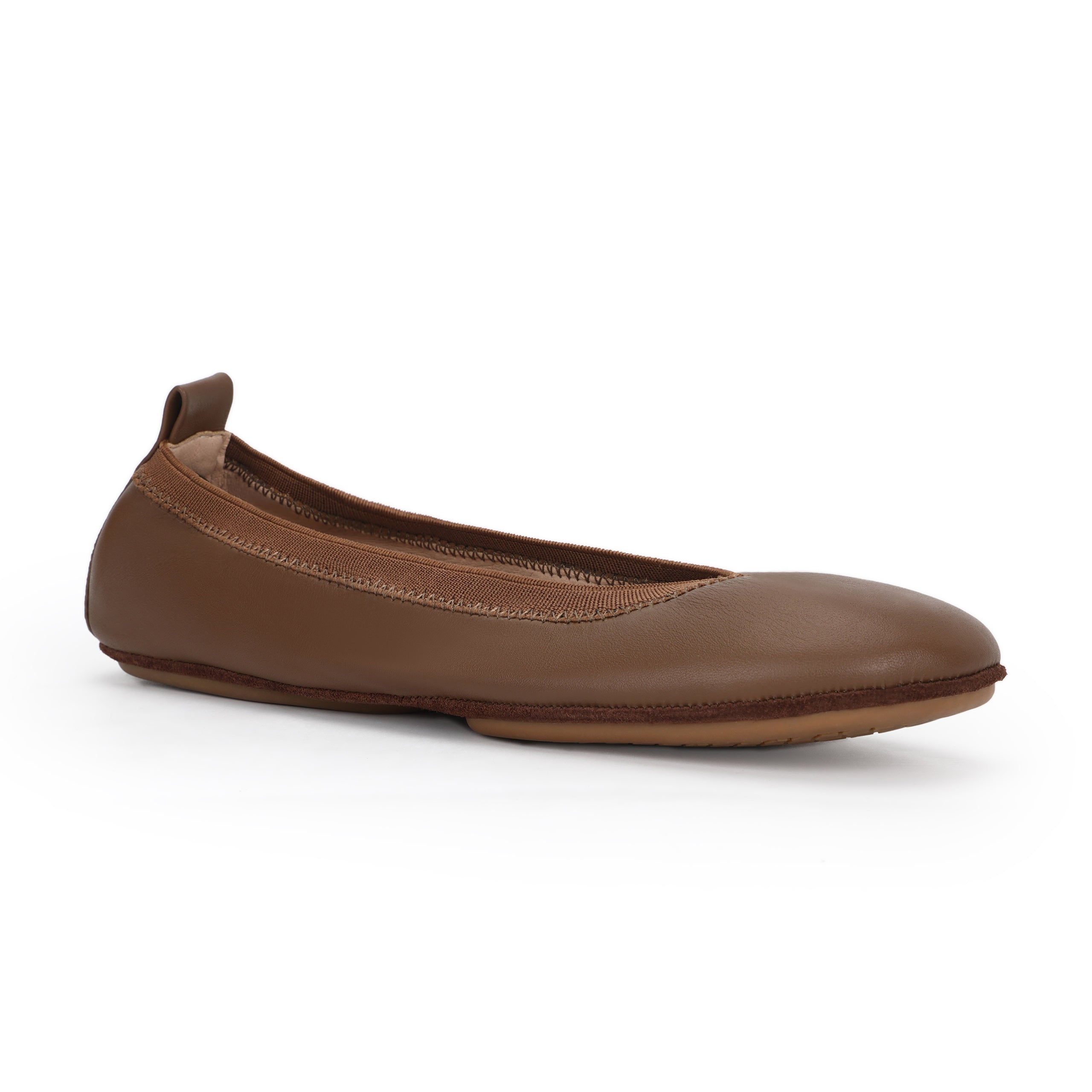 Samara Foldable Ballet Flat In Chocolate Brown Leather