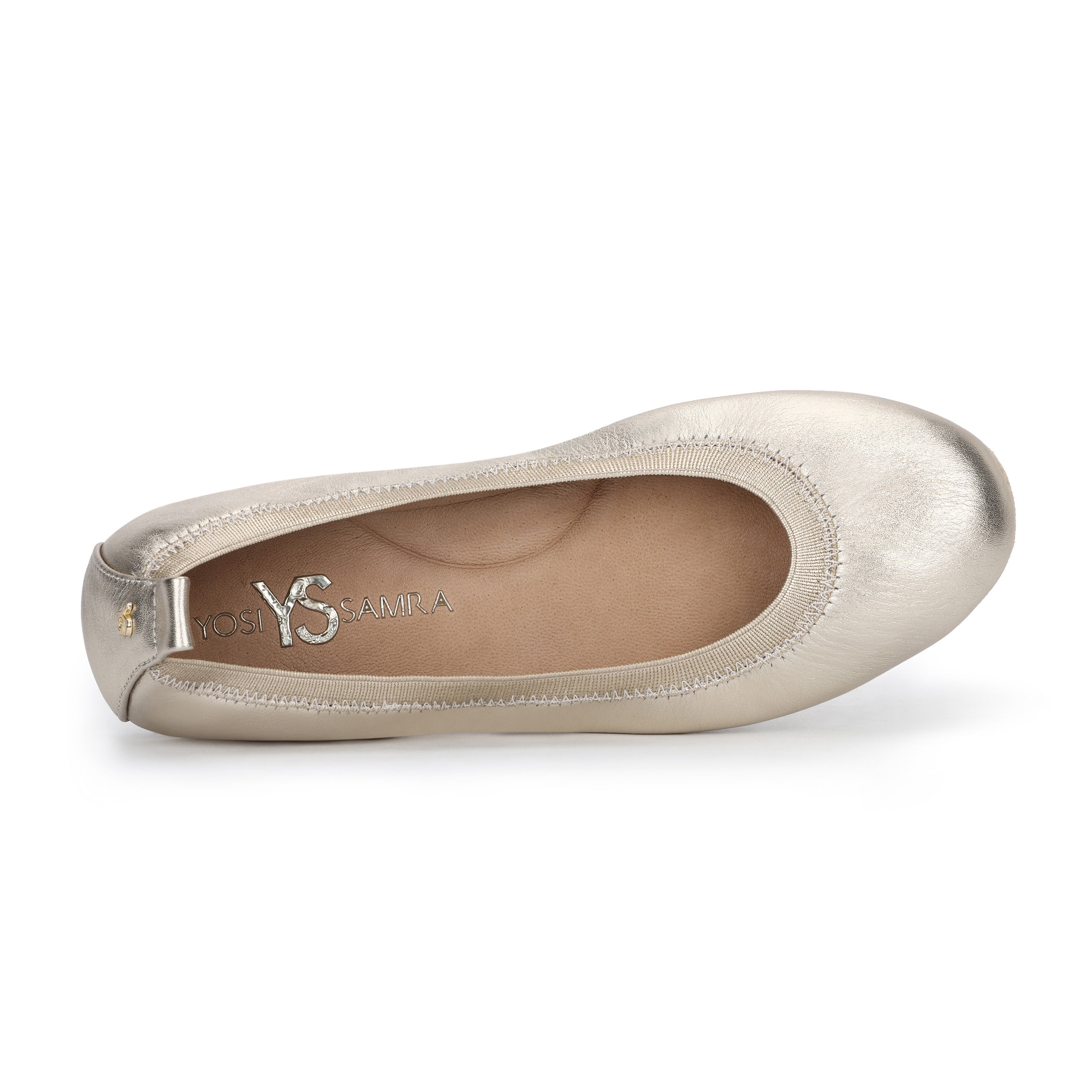 Samara Foldable Ballet Flat In Gold Metallic Leather