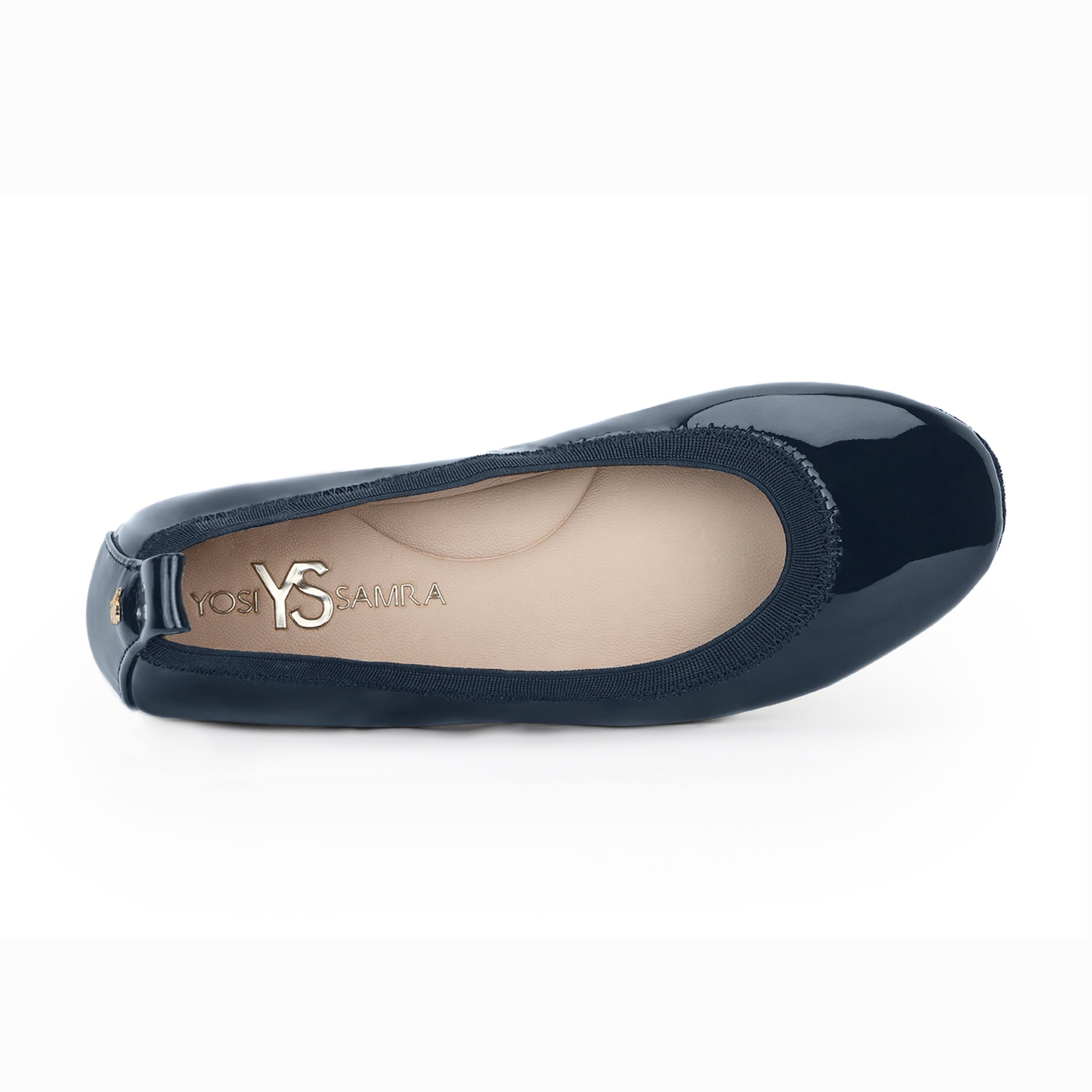 Samara Foldable Ballet Flat In Deep Navy Patent Leather