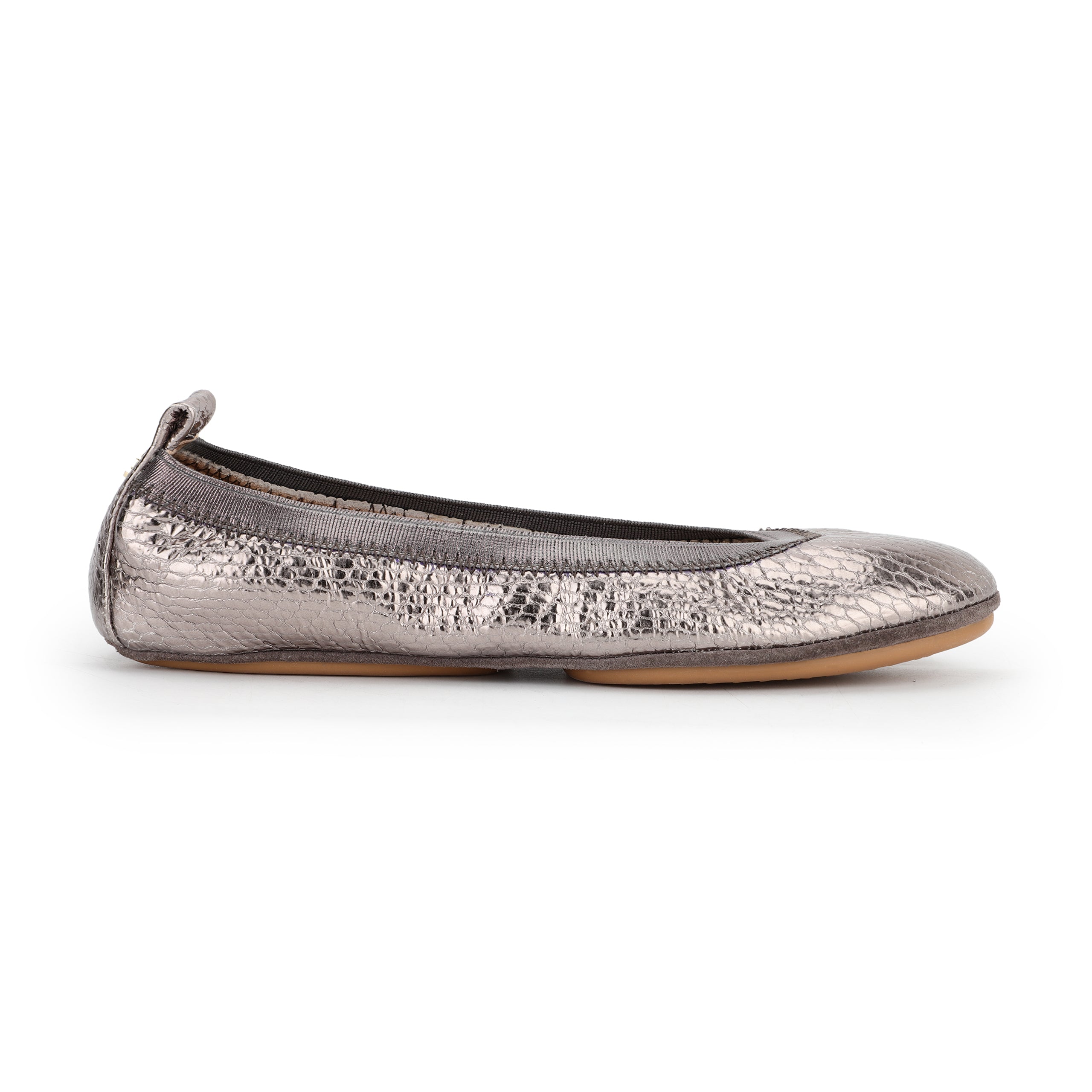 Samara Foldable Ballet Flat In Pewter Scale Leather