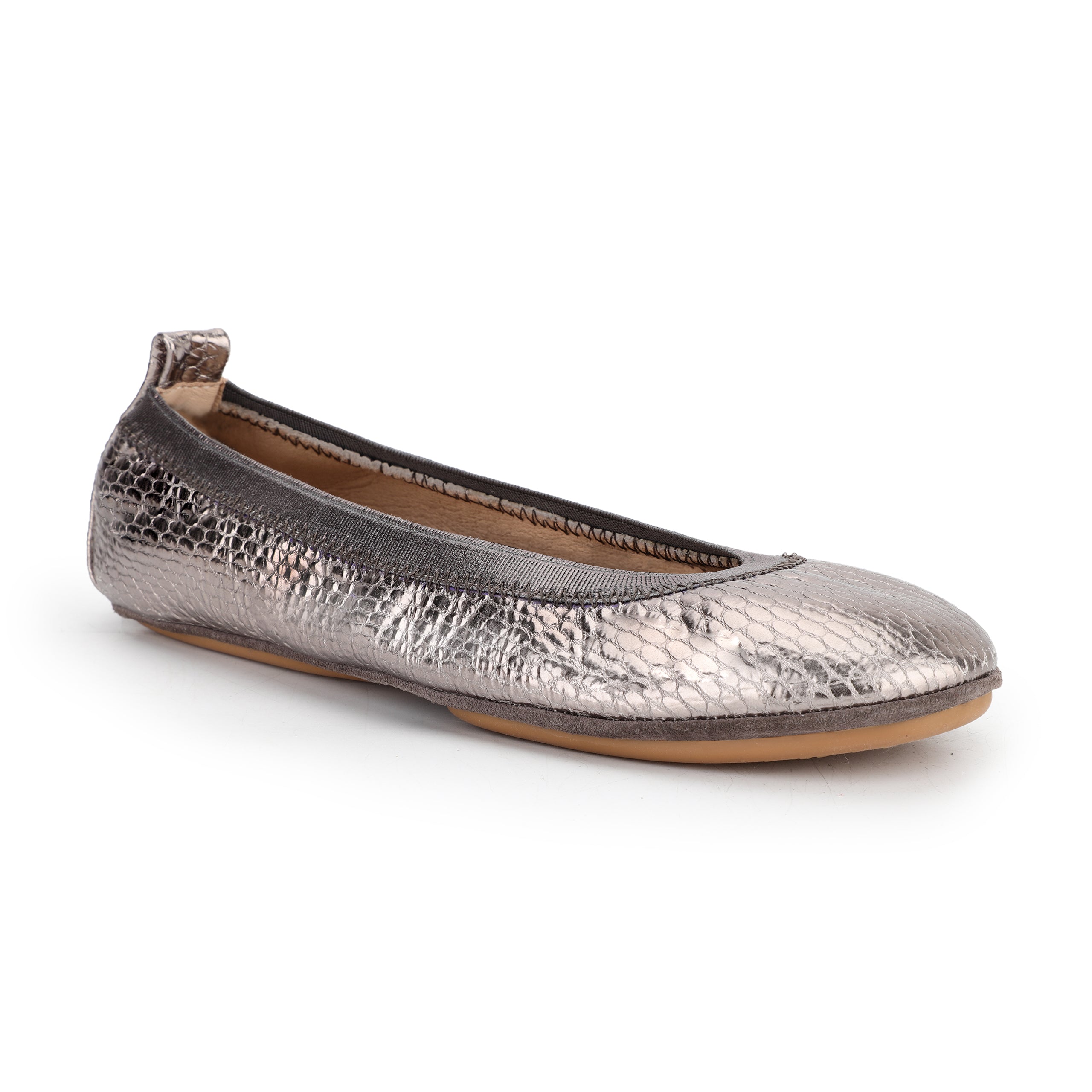 Samara Foldable Ballet Flat In Pewter Scale Leather