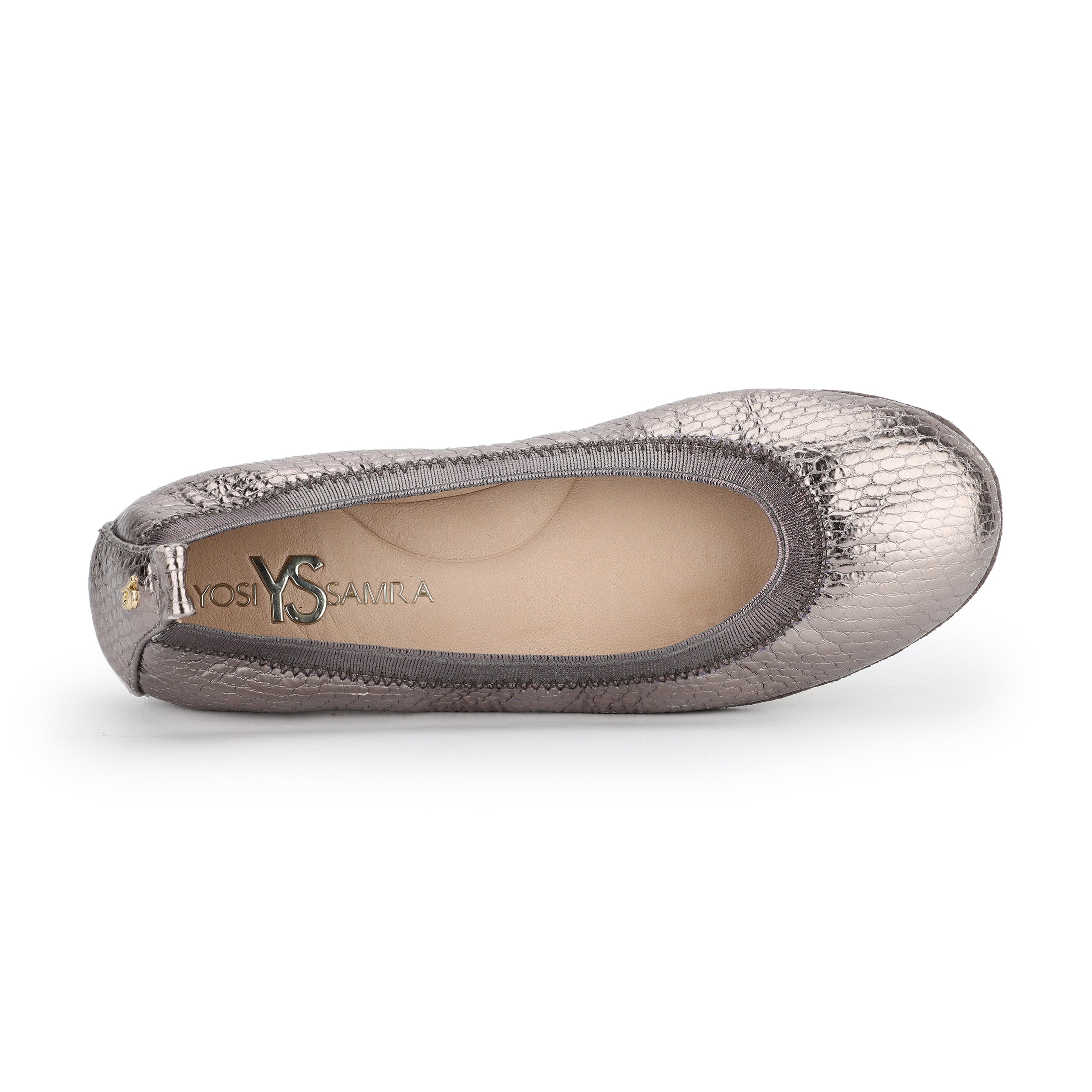 Samara Foldable Ballet Flat In Pewter Scale Leather