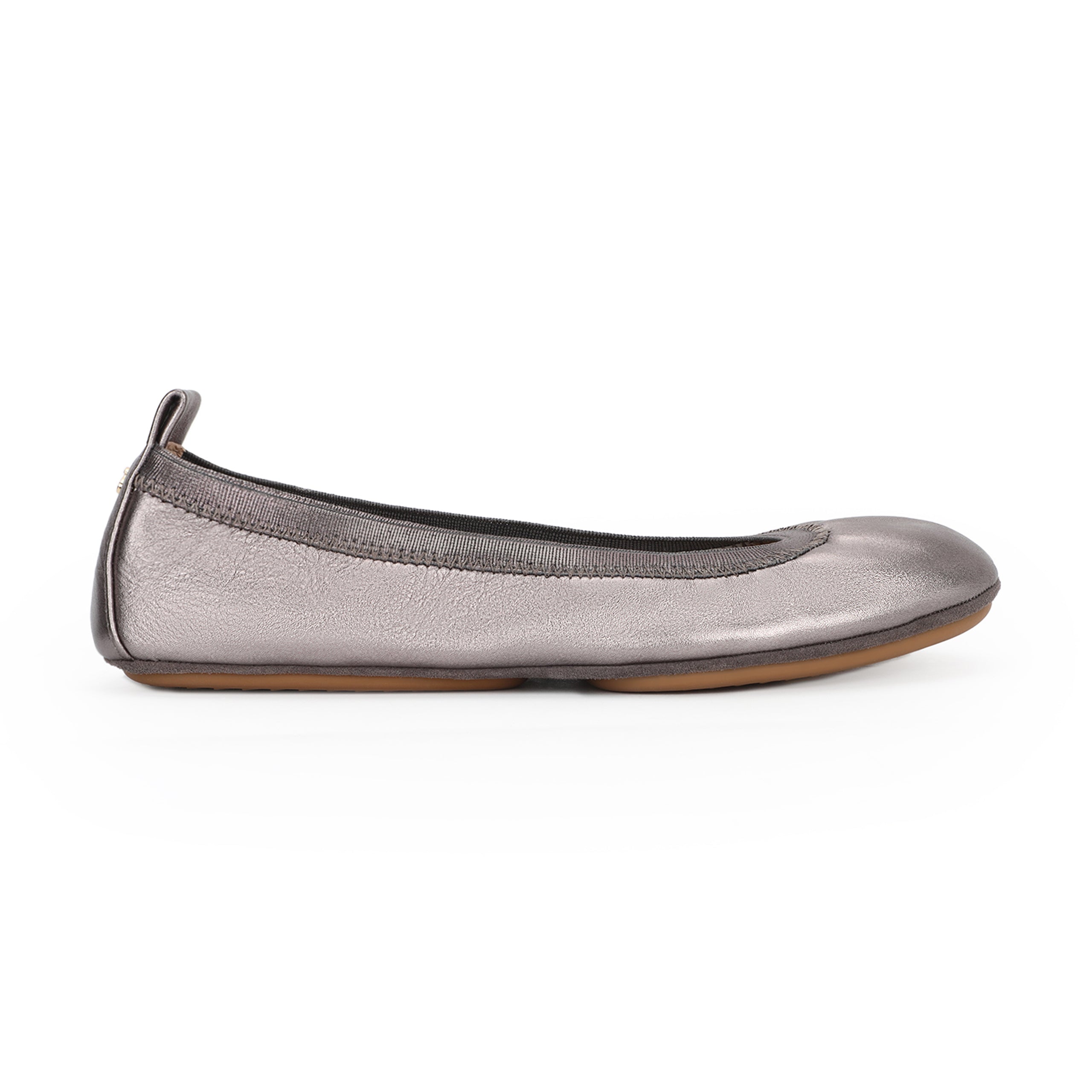 Samara Foldable Ballet Flat In Pewter Metallic Leather