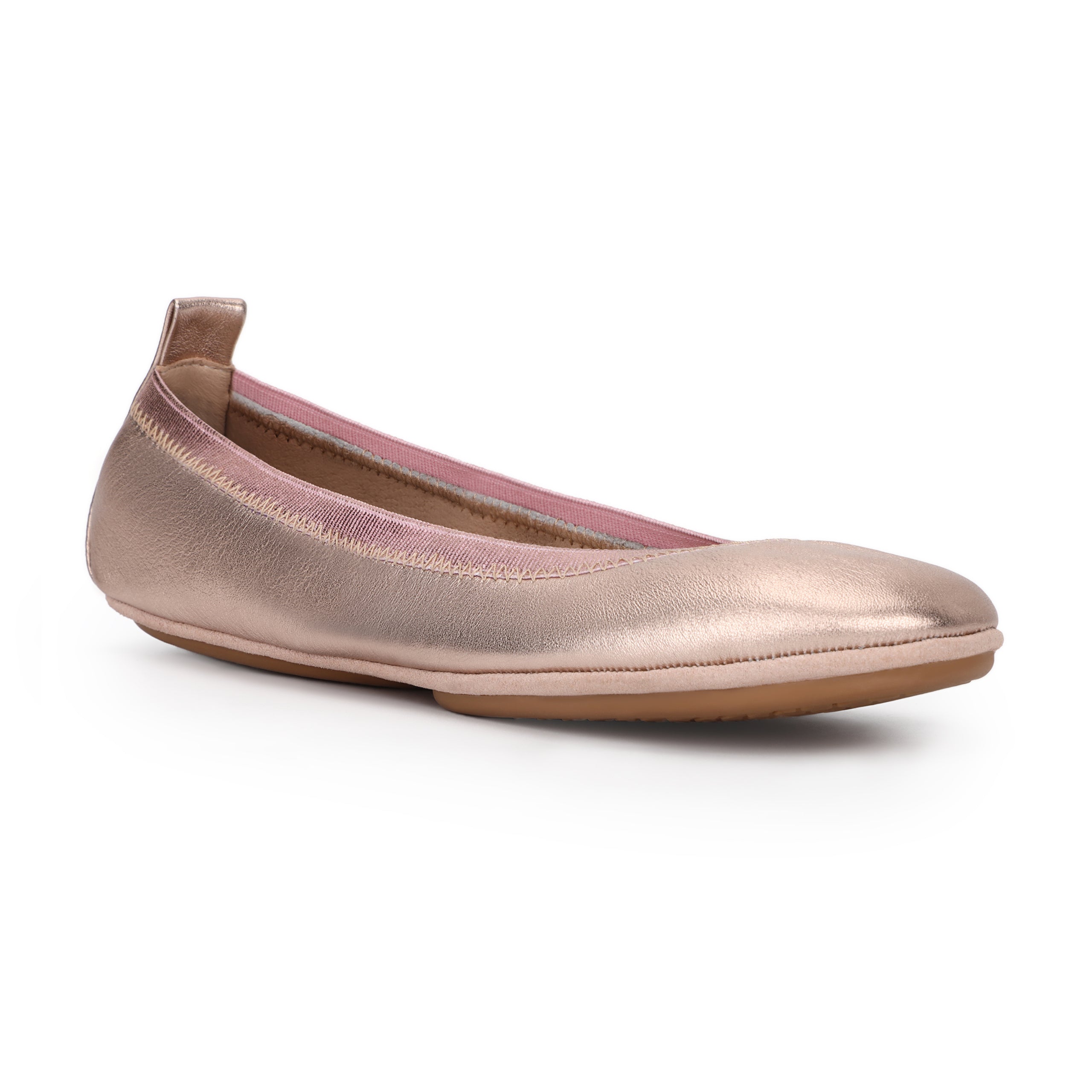 Samara Foldable Ballet Flat In Rose Gold Metallic Leather