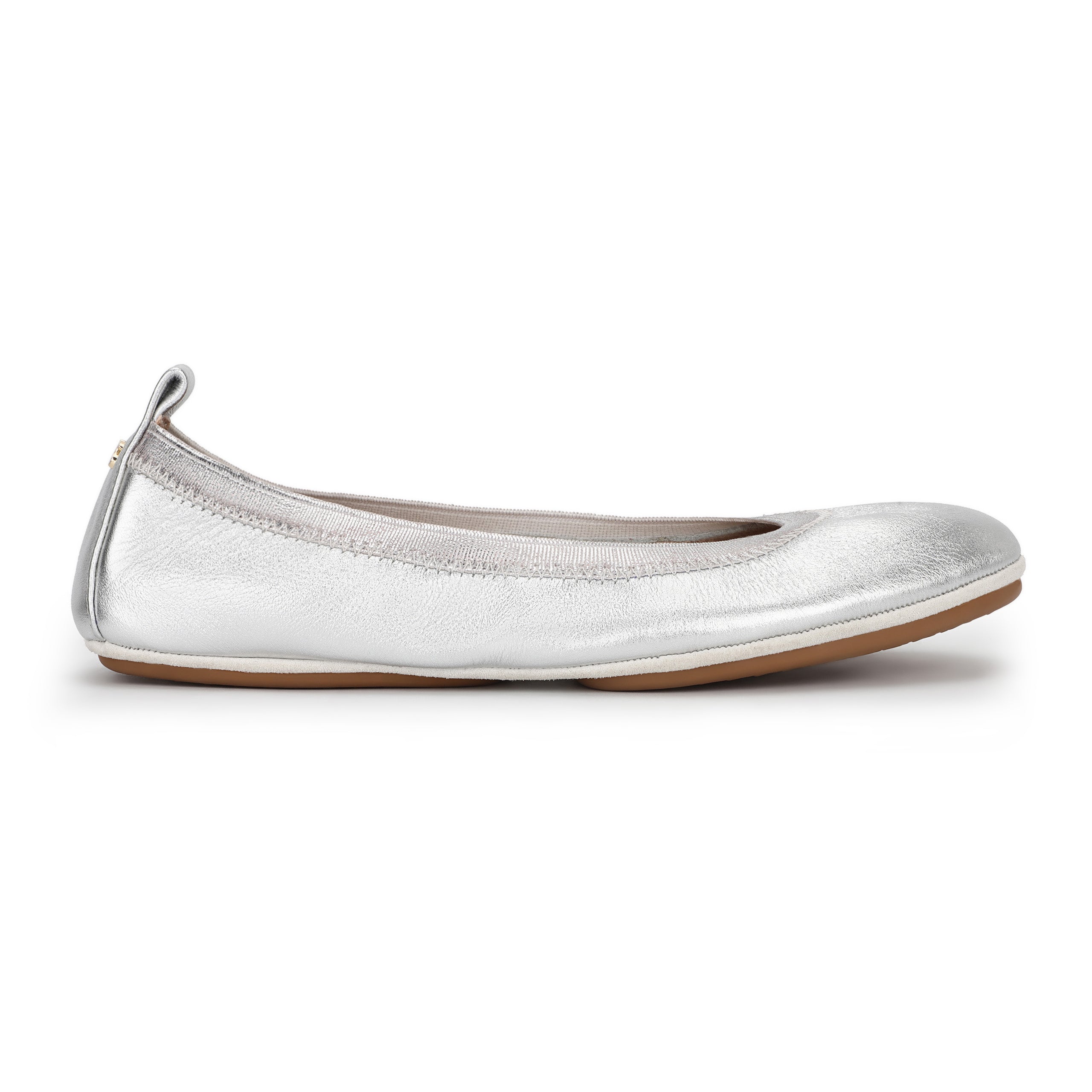 Samara Foldable Ballet Flat In Silver Metallic Leather