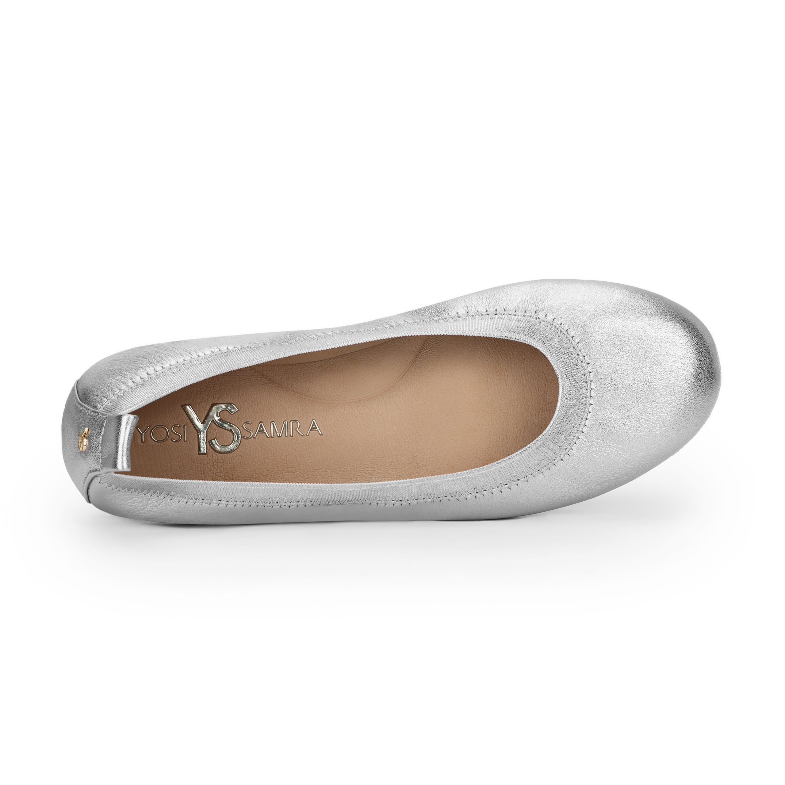 Samara Foldable Ballet Flat In Silver Metallic Leather