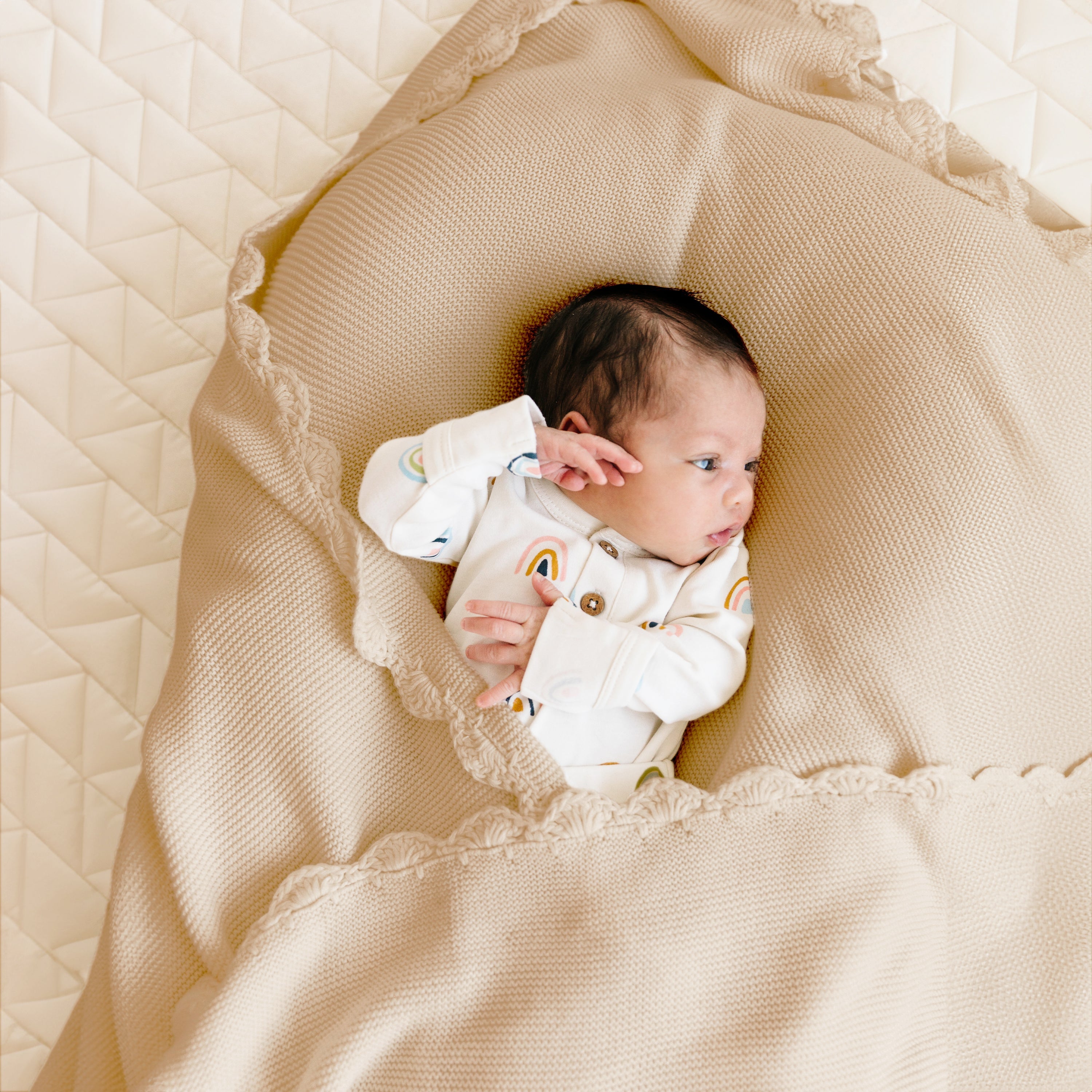 Organic Cotton Scalloped Baby Blanket - Sand