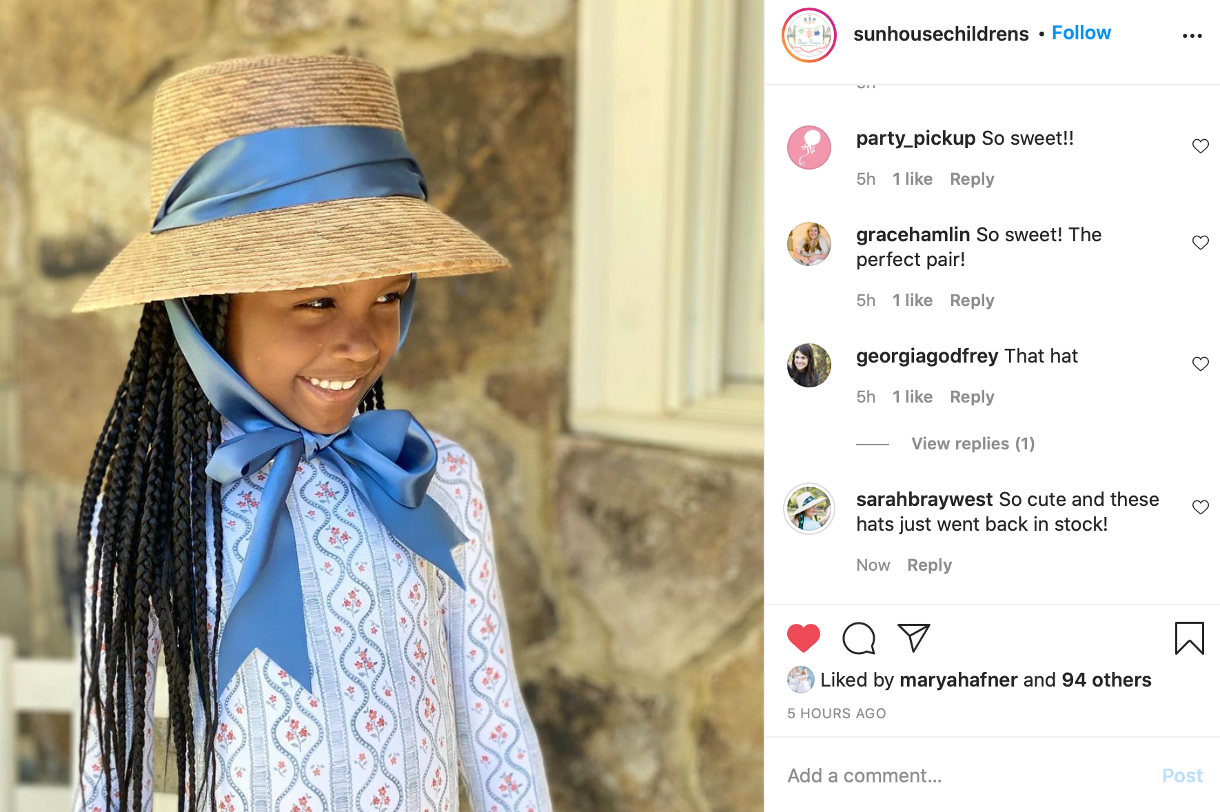 Palmetto Girl’s Hat - Navy Ric-rac Ribbon