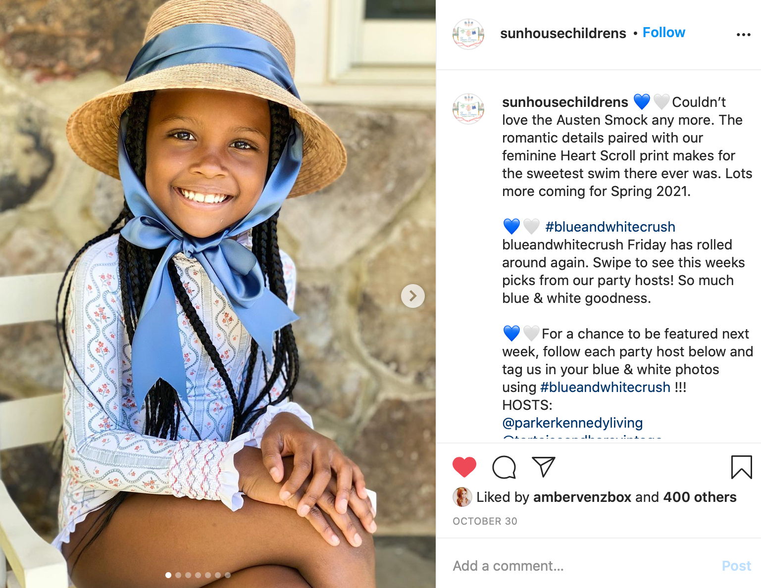 Palmetto Little Girl’s Hat - Long French Blue Grosgrain Ribbon