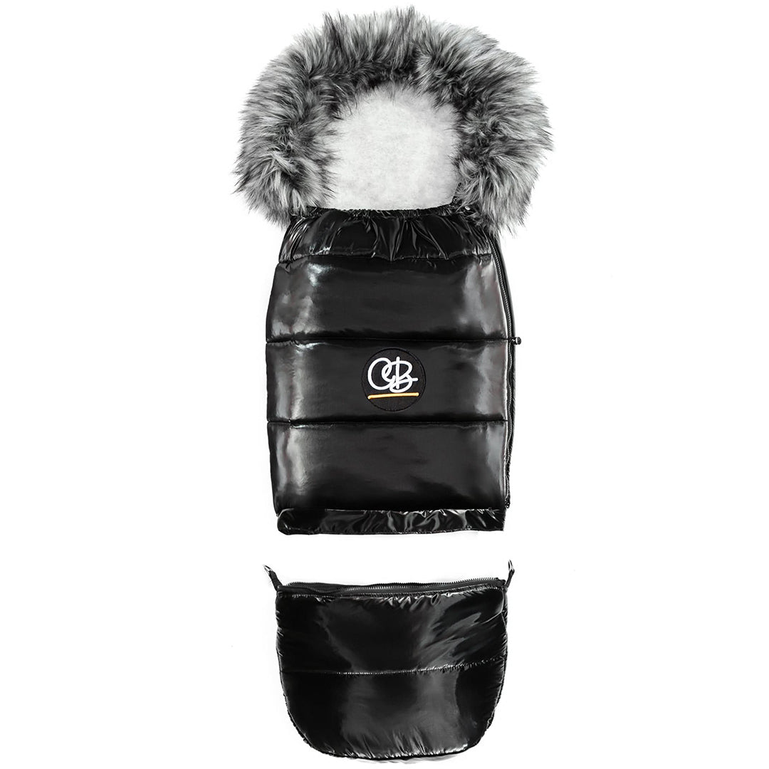 Satin Black Organic Premium Gray Wool Adjustable Footmuff
