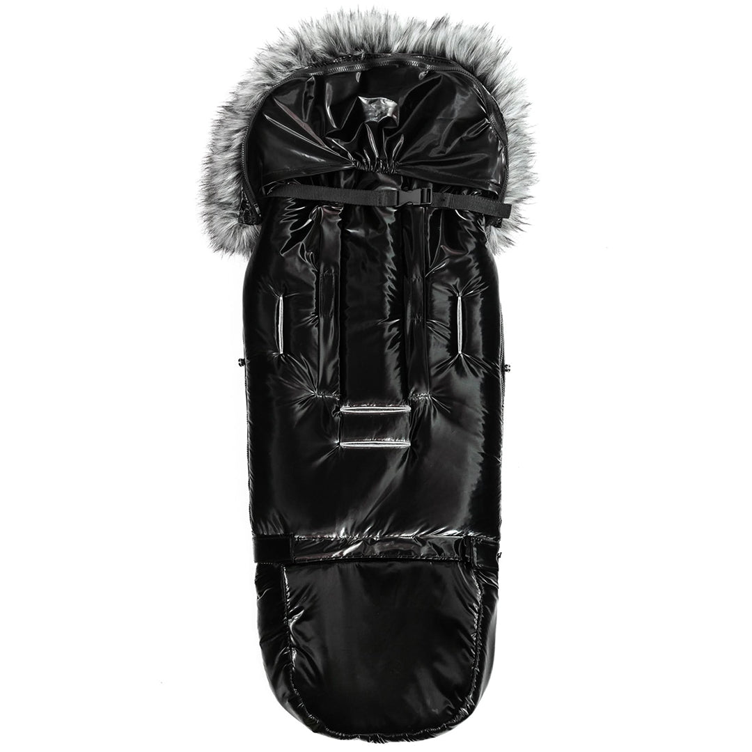 Satin Black Organic Premium Gray Wool Adjustable Footmuff