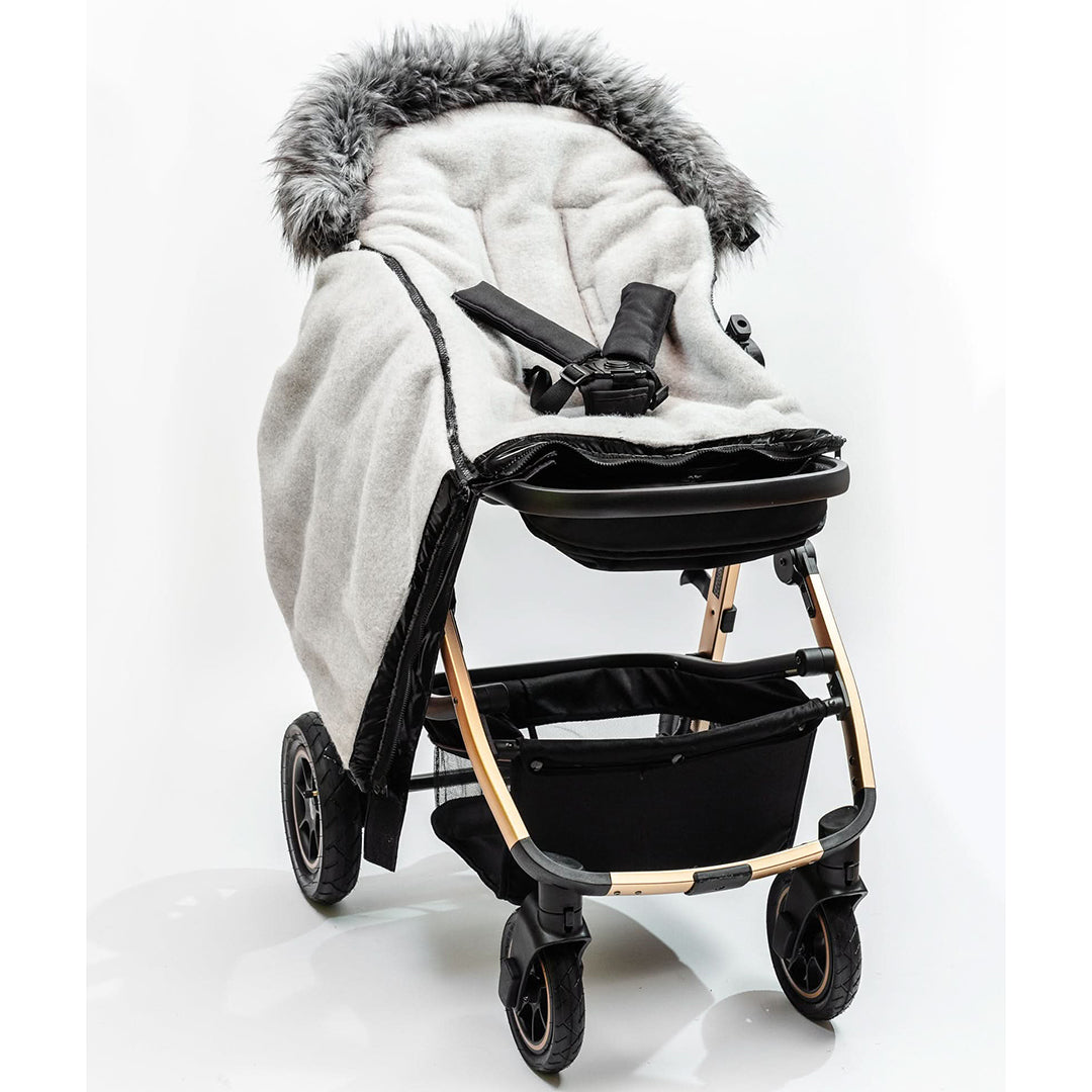 Satin Black Organic Premium Gray Wool Adjustable Footmuff