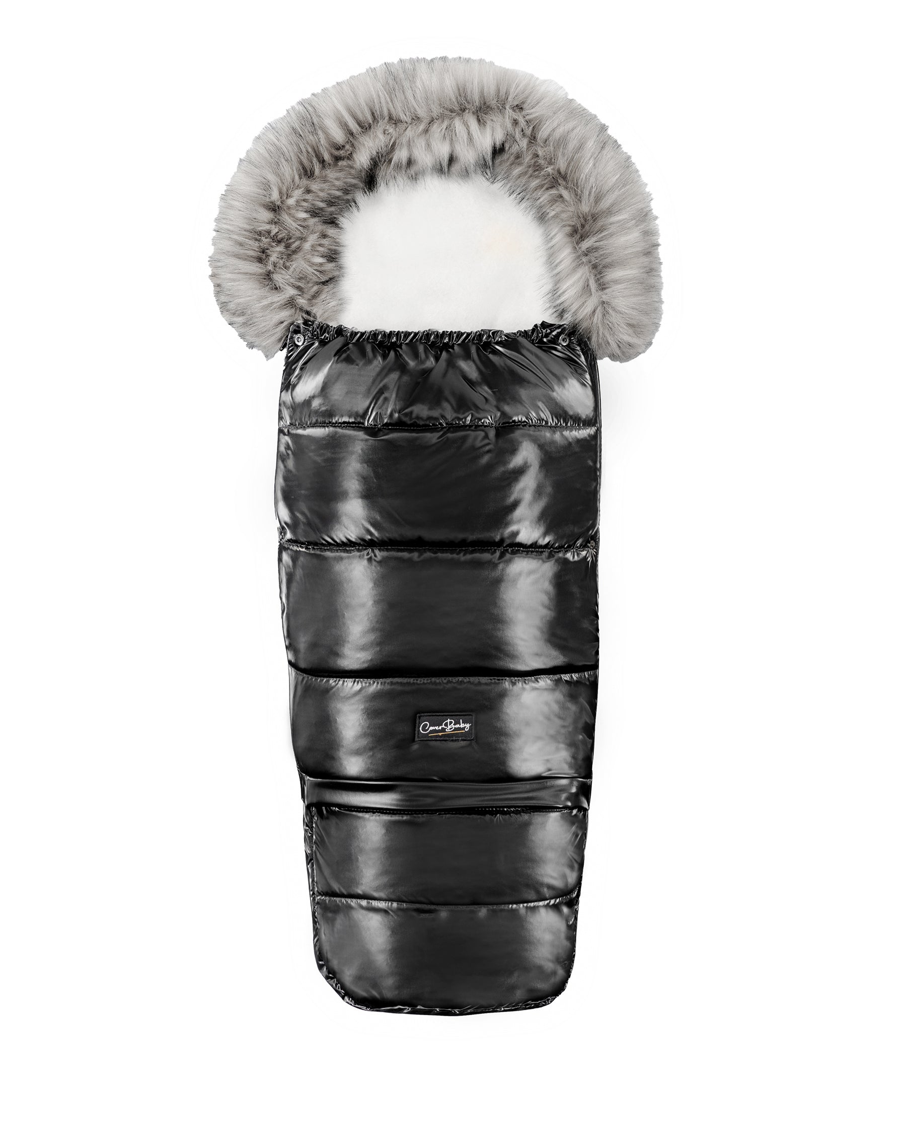 Satin Black Organic Premium Gray Wool Adjustable Footmuff