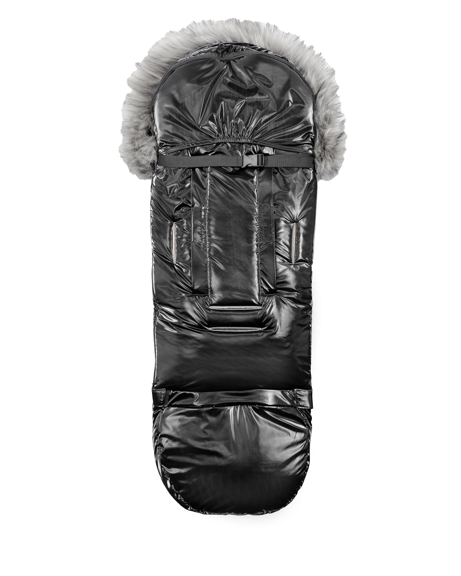 Satin Black Organic Premium Gray Wool Adjustable Footmuff