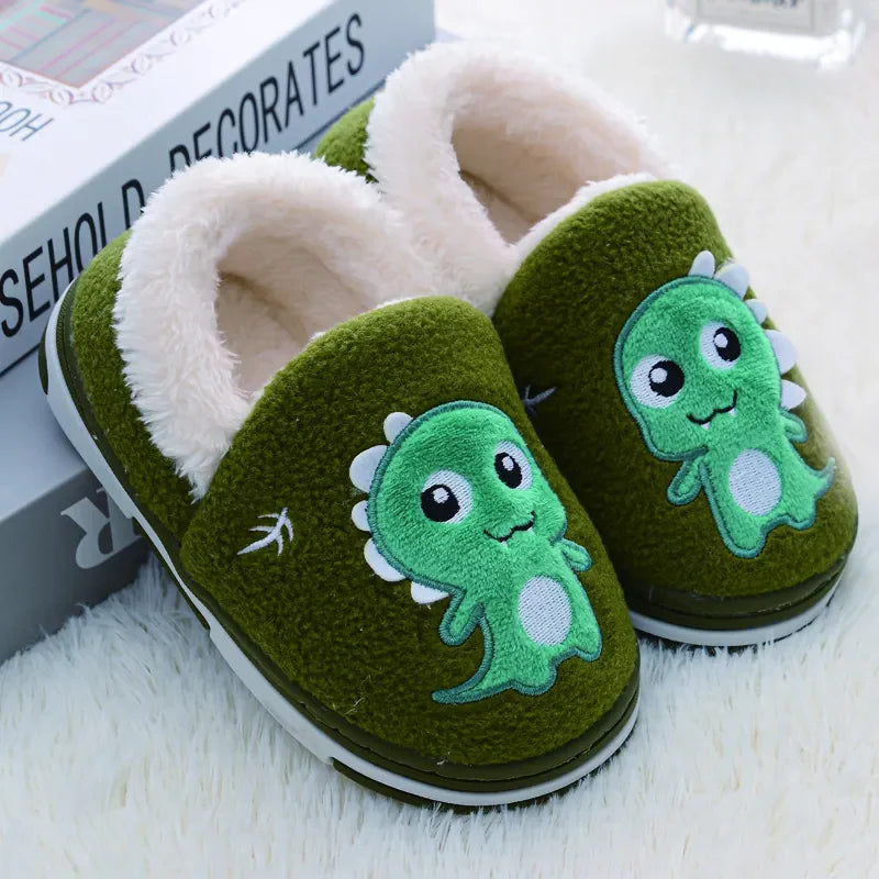 Padded Green Non-slip Slippers With Dinosaur