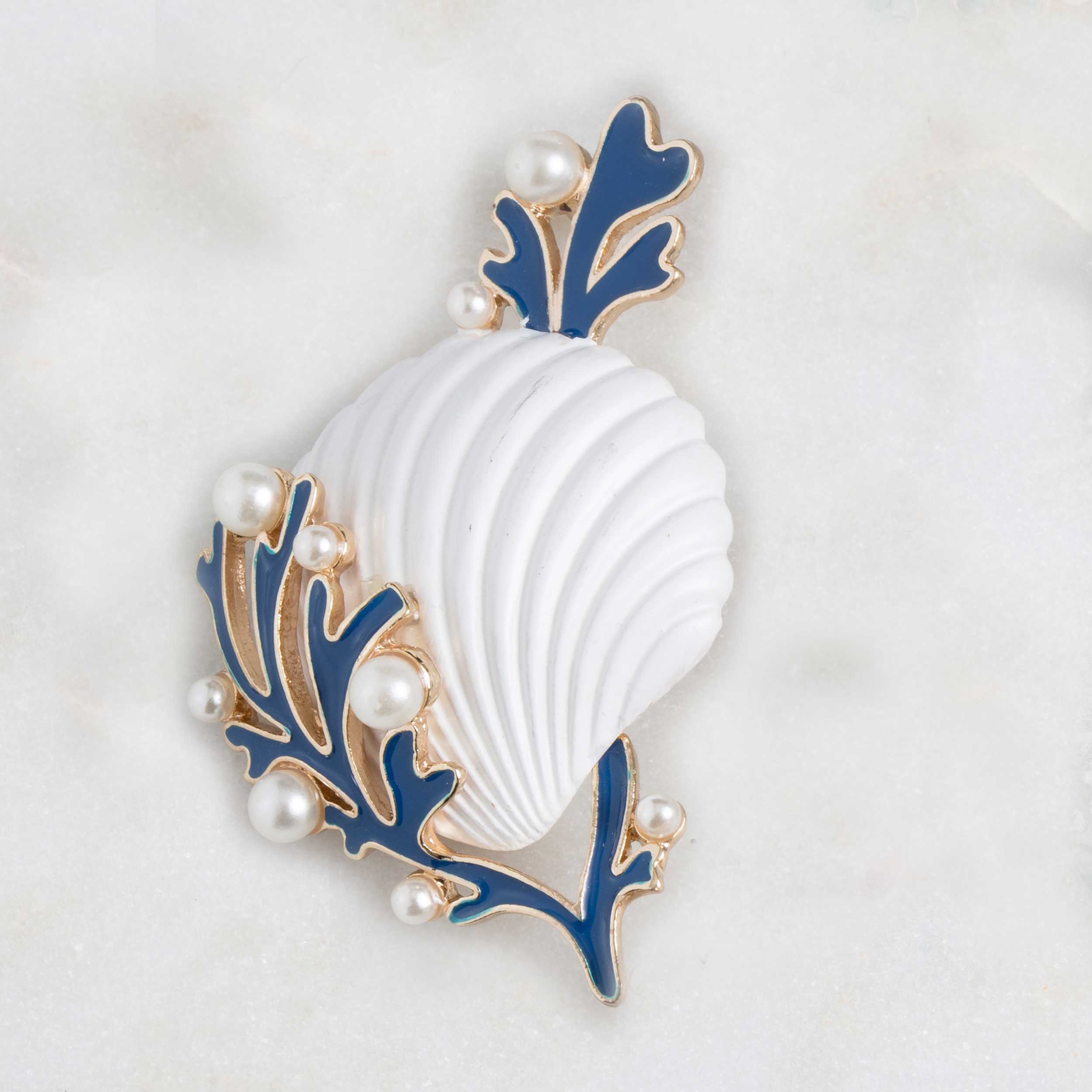 Seashell In Coral Brooch