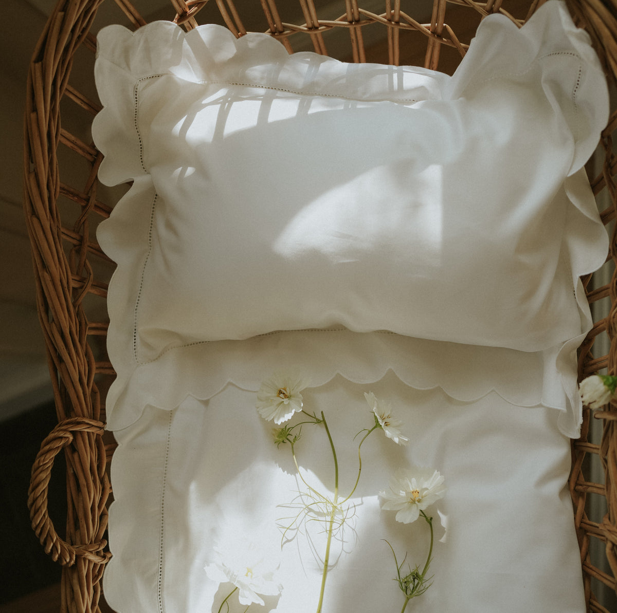 Scalloped Starlight Toddler Pillow - White