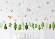 Woodland Forest And Paws - Fabric Nursery Wall Art Decals