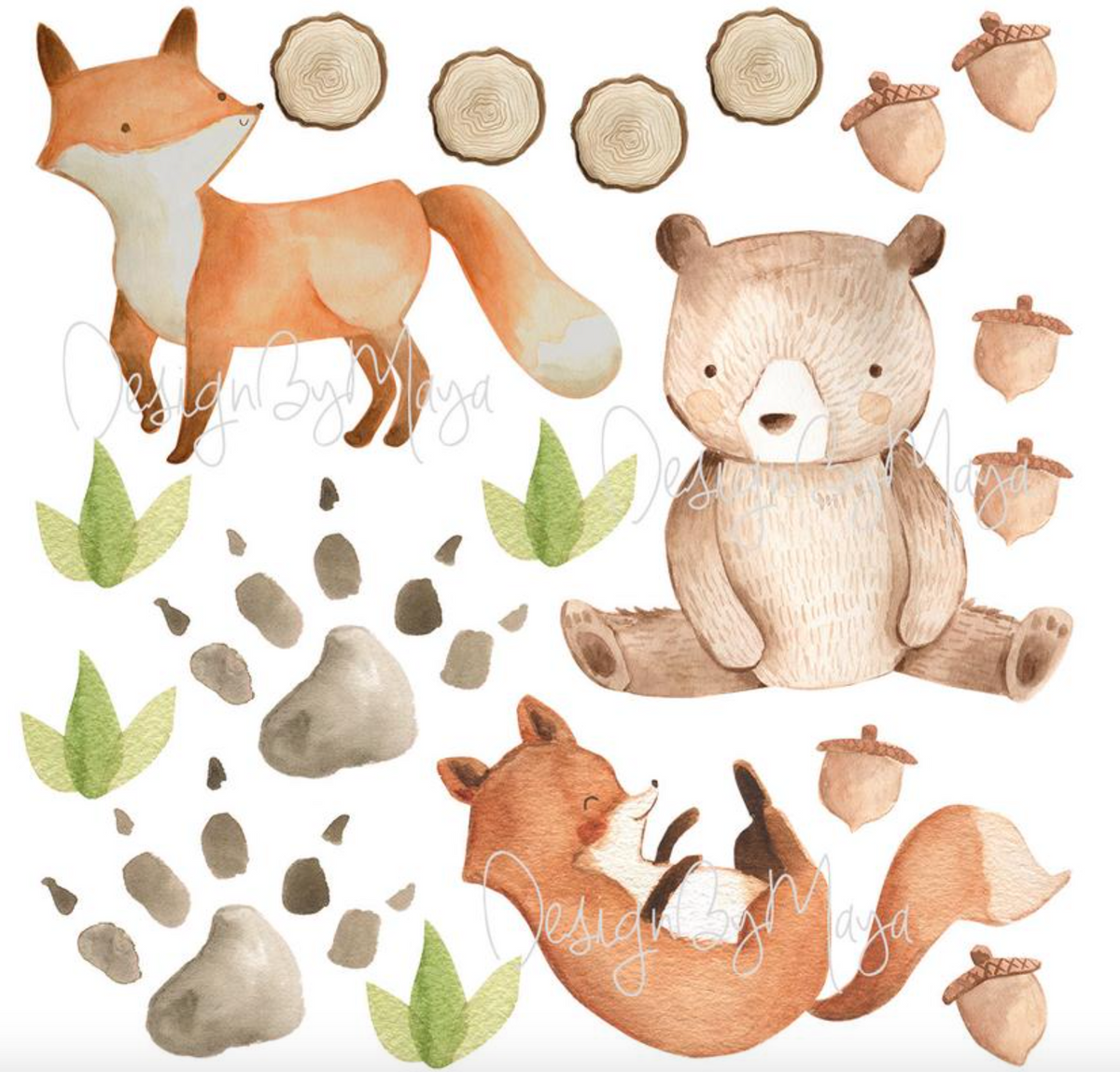 Woodland Forest And Paws - Fabric Nursery Wall Art Decals