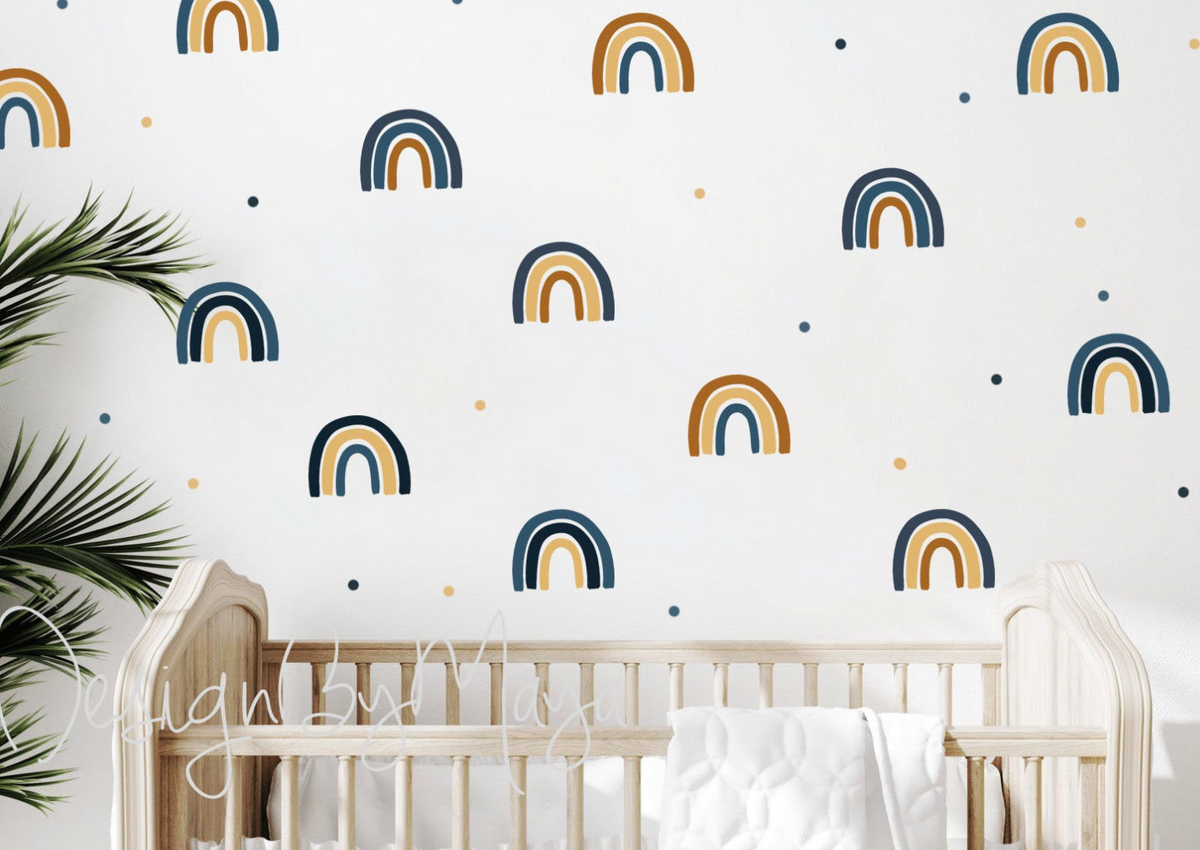Navy And Mustard Rainbows - Fabric Nursery Wall Art Decals