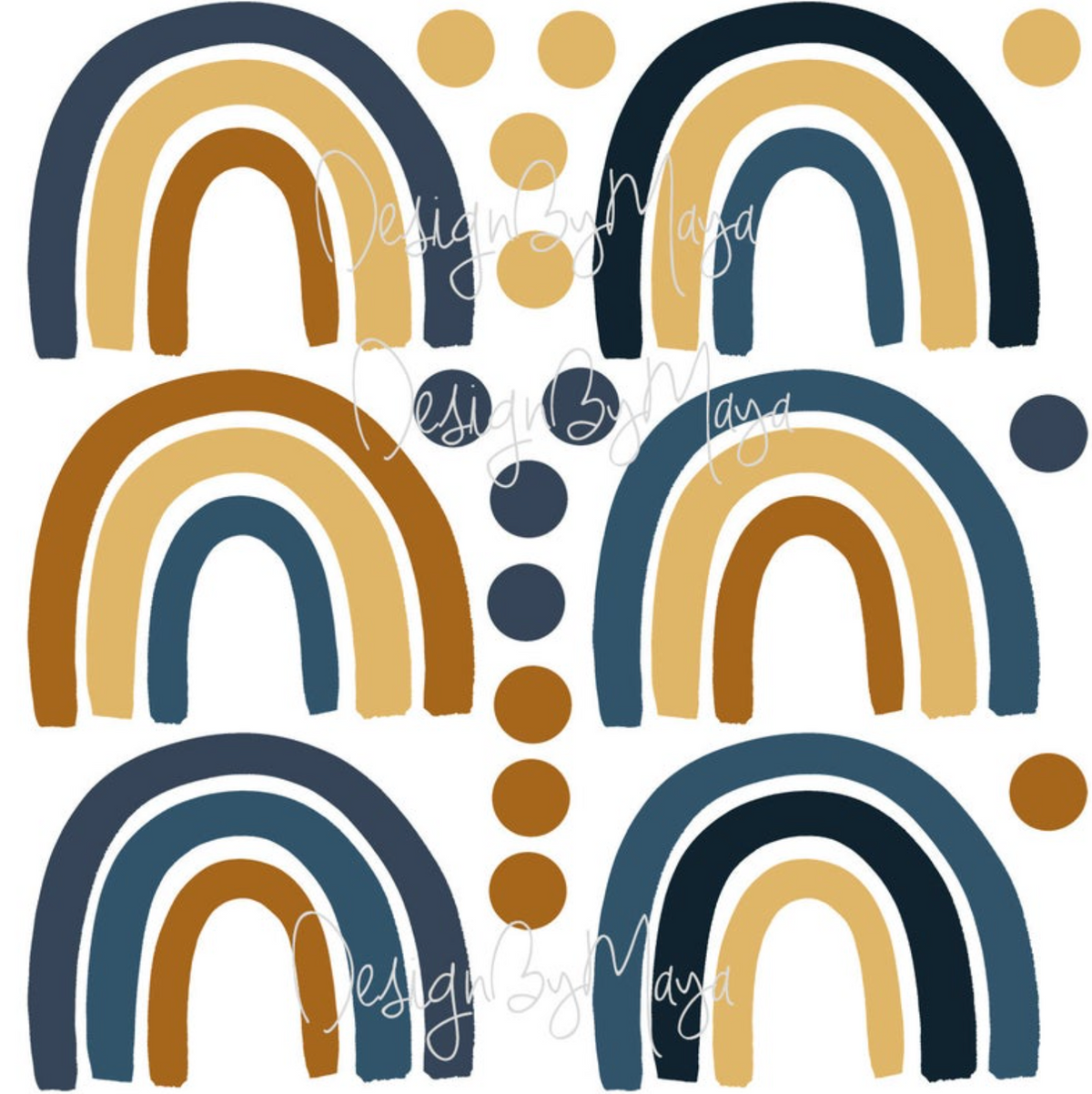 Navy And Mustard Rainbows - Fabric Nursery Wall Art Decals