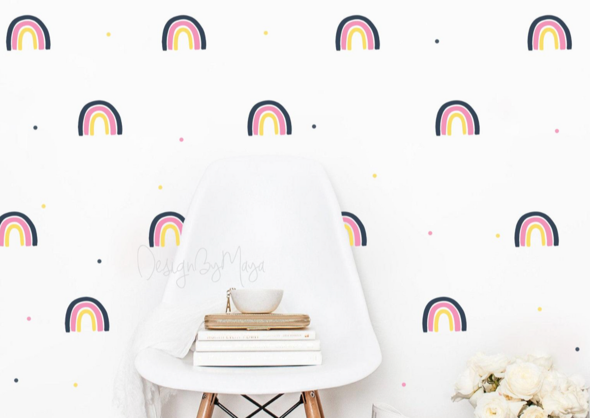 Pink And Gold Rainbows - Fabric Nursery Wall Art Decals