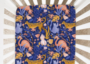 Midnight Blue Jungle Friends - Minky / Jersey Crib Sheets