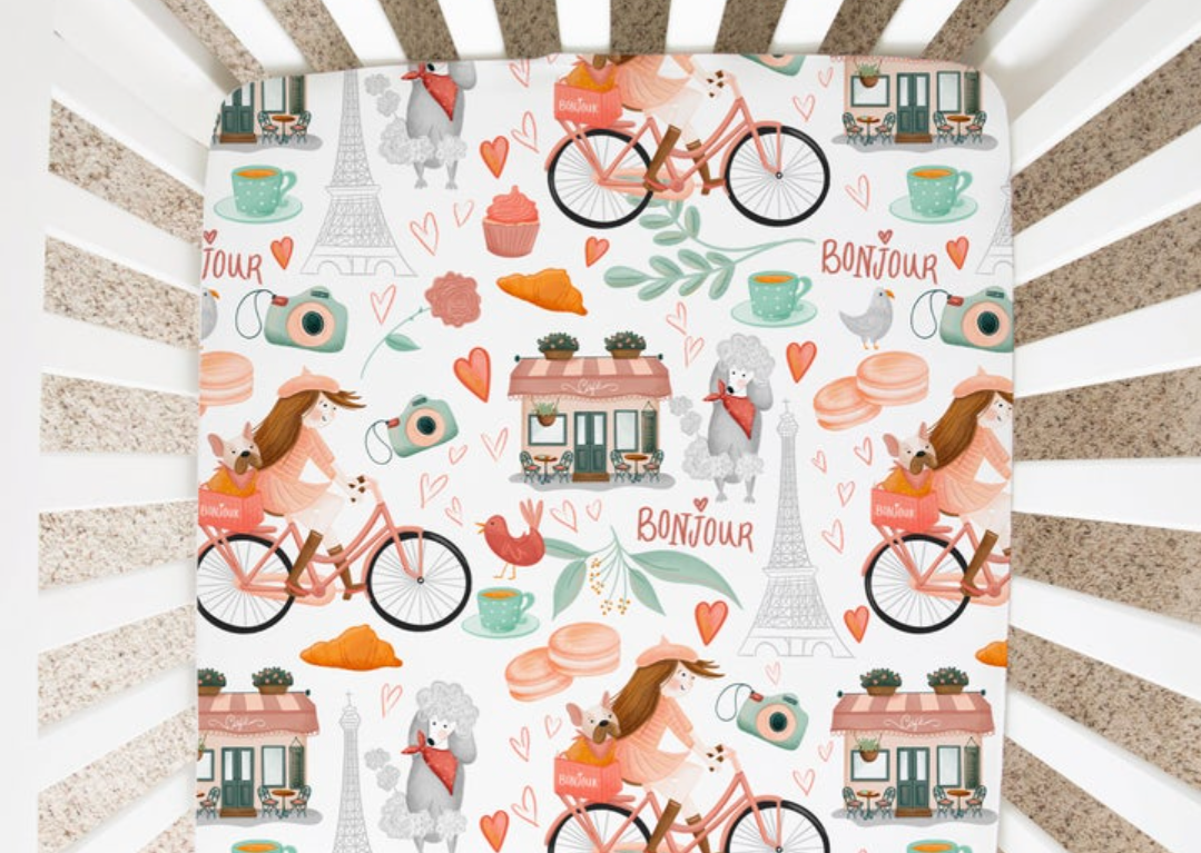 Baby Girl French Comics - Minky / Jersey Crib Sheets