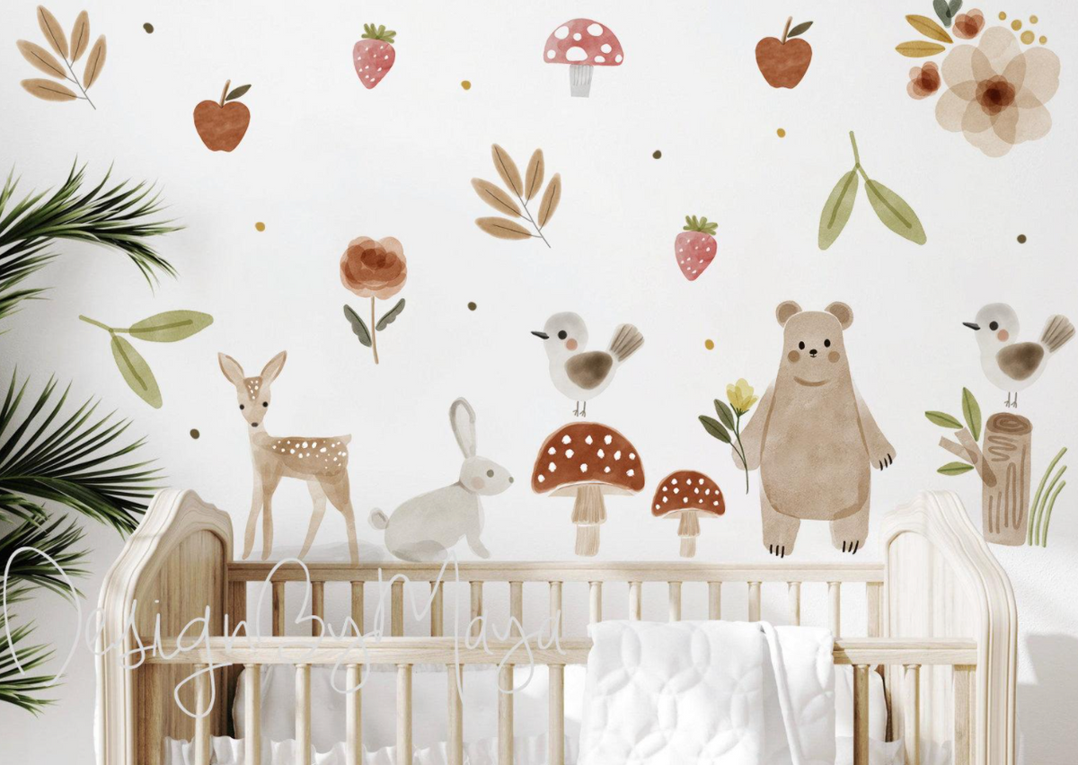 Woodland Baby Bear And Friends - Fabric Nursery Wall Art Decals