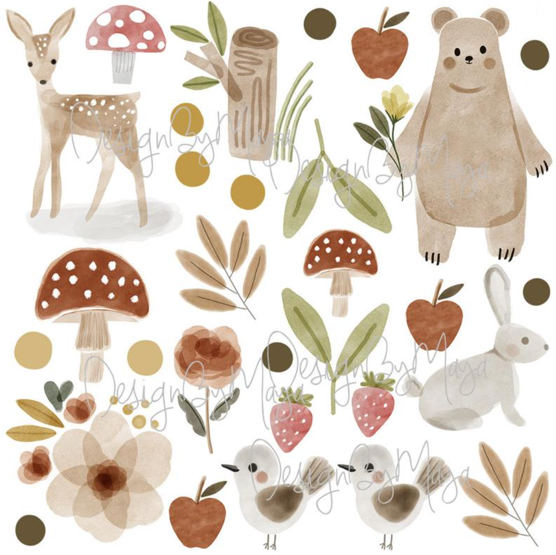 Woodland Baby Bear And Friends - Fabric Nursery Wall Art Decals