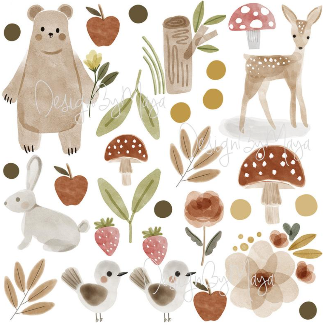 Woodland Baby Bear And Friends - Fabric Nursery Wall Art Decals