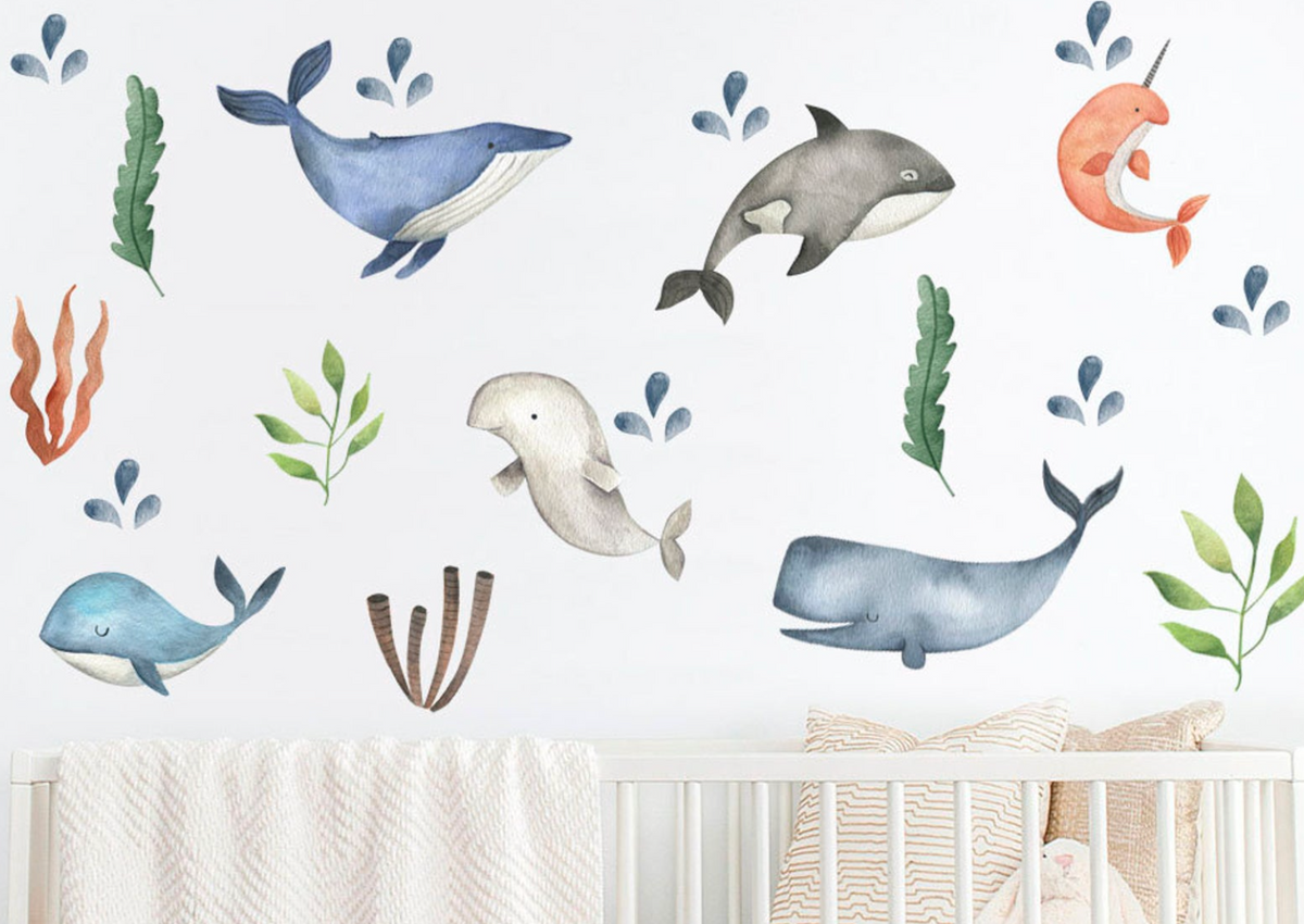 Baby Oceanic Whales - Fabric Nursery Wall Art Decals