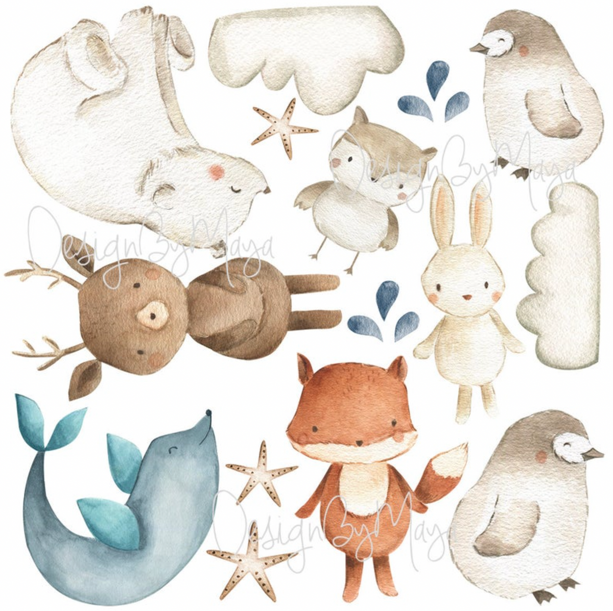 Arctic Animal Friends - Fabric Nursery Wall Art Decals
