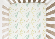 Cantaloupe And Mint Foliage - Minky / Jersey Crib Sheets