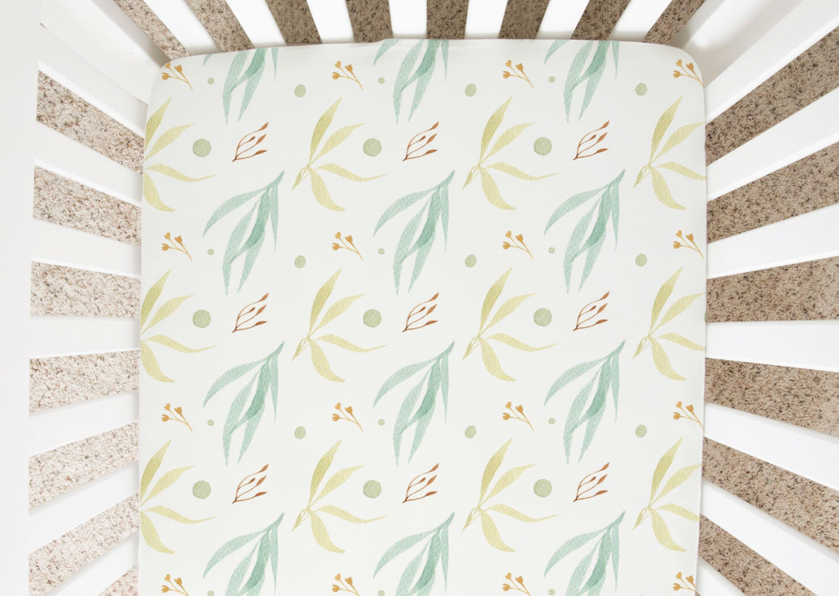 Cantaloupe And Mint Foliage - Minky / Jersey Crib Sheets
