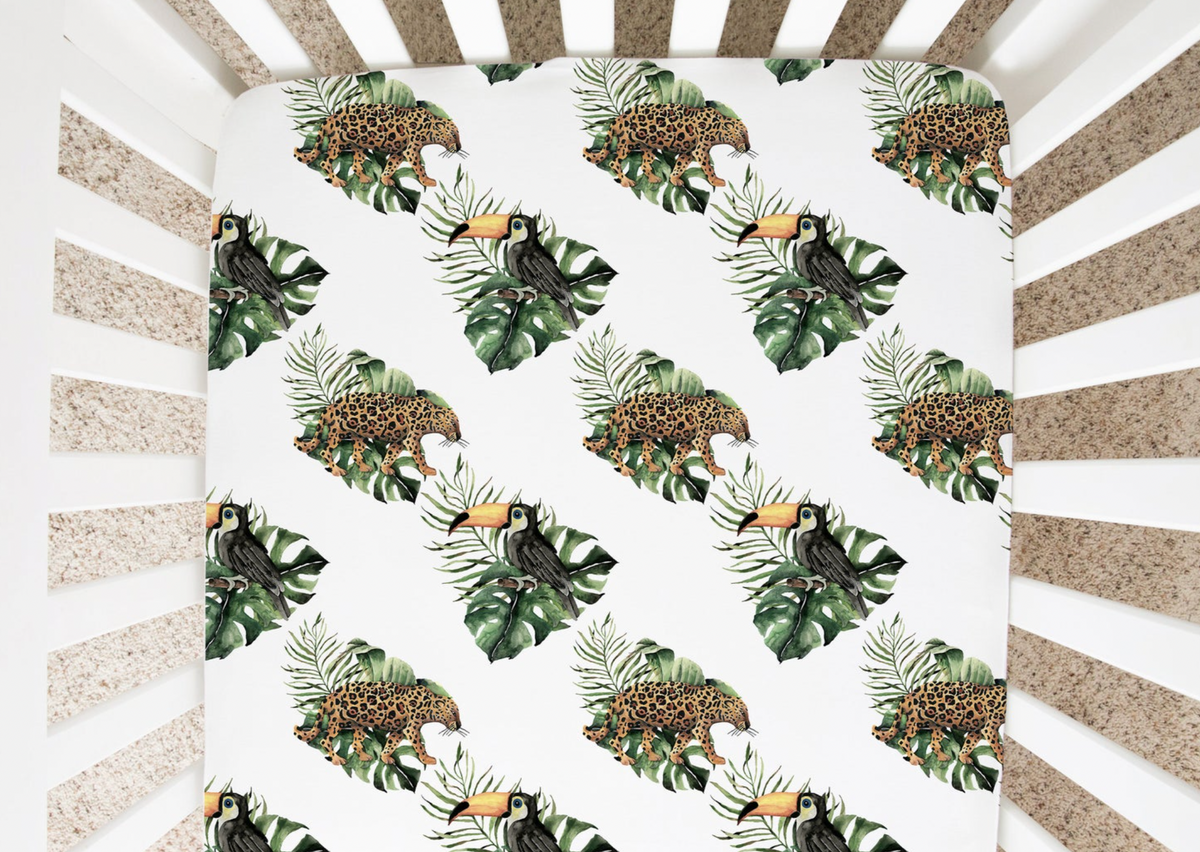 Jungle Toucan And Cheetah - Minky / Jersey Crib Sheets