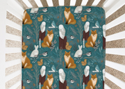 Dark Teal Fox And Owls - Minky / Jersey Crib Sheets