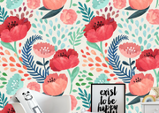 Blush Pink And Teal Mint Poppies - Nursery Wall Decor Wallpapers