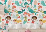 Mermaids And Ocean Foliage - Nursery Wall Decor Wallpapers