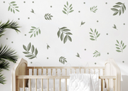 Scandinavian Green Leaves - Fabric Nursery Wall Art Decals