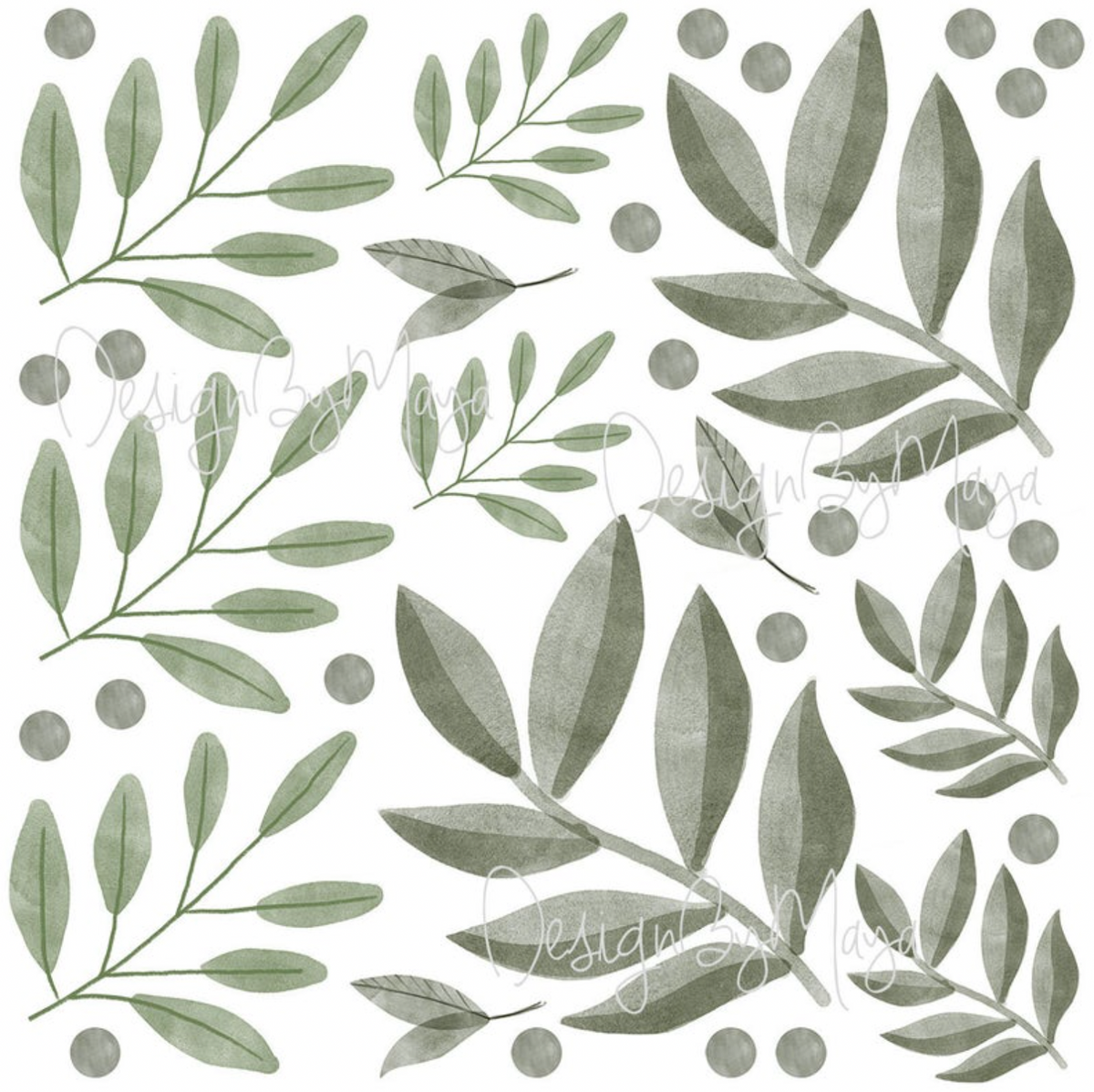 Scandinavian Green Leaves - Fabric Nursery Wall Art Decals
