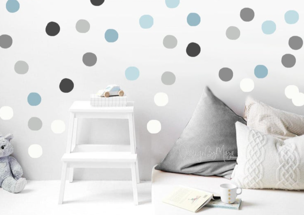 Navy/grey Watercolor Polka Dots - Fabric Nursery Wall Art Decals