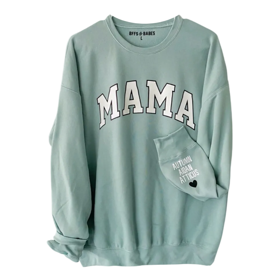 Love On The Cuff ♡ Seafoam Mama Sweatshirt With Personalized Cuff
