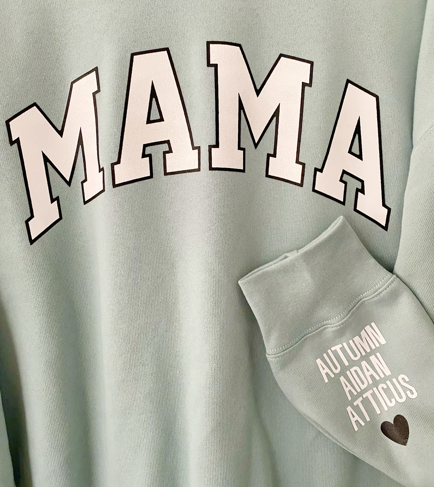Love On The Cuff ♡ Seafoam Mama Sweatshirt With Personalized Cuff