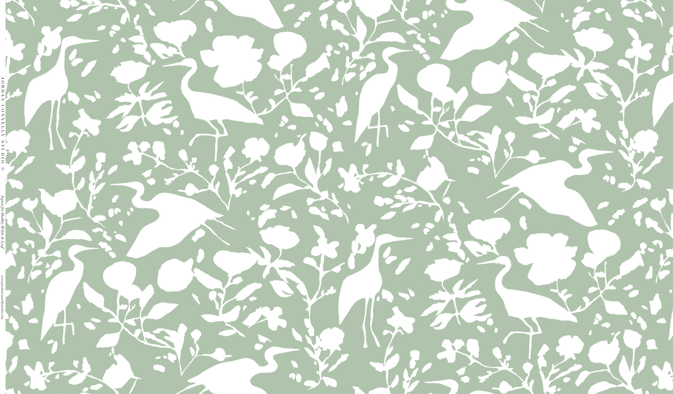 Egrets For Hadley In White And Leaf Wallpaper